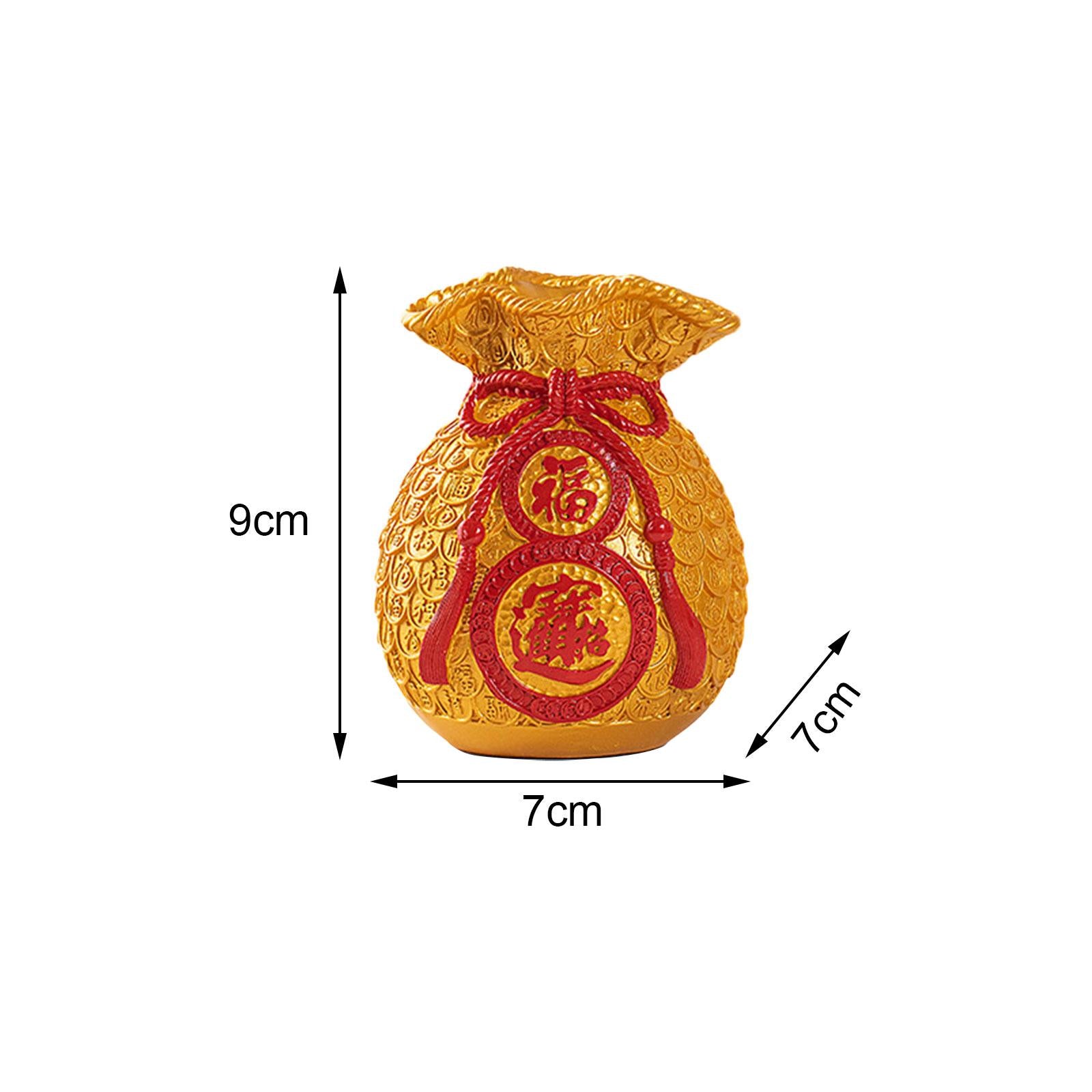 Chinese New Year Decoration Feng Shui Lucky Bag Vase for Bedroom Office Wall Gold