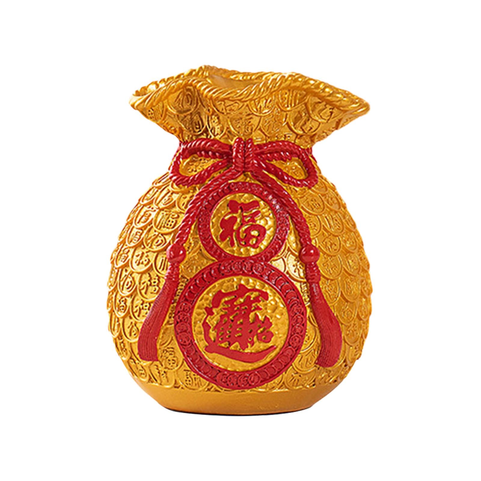Chinese New Year Decoration Feng Shui Lucky Bag Vase for Bedroom Office Wall Gold