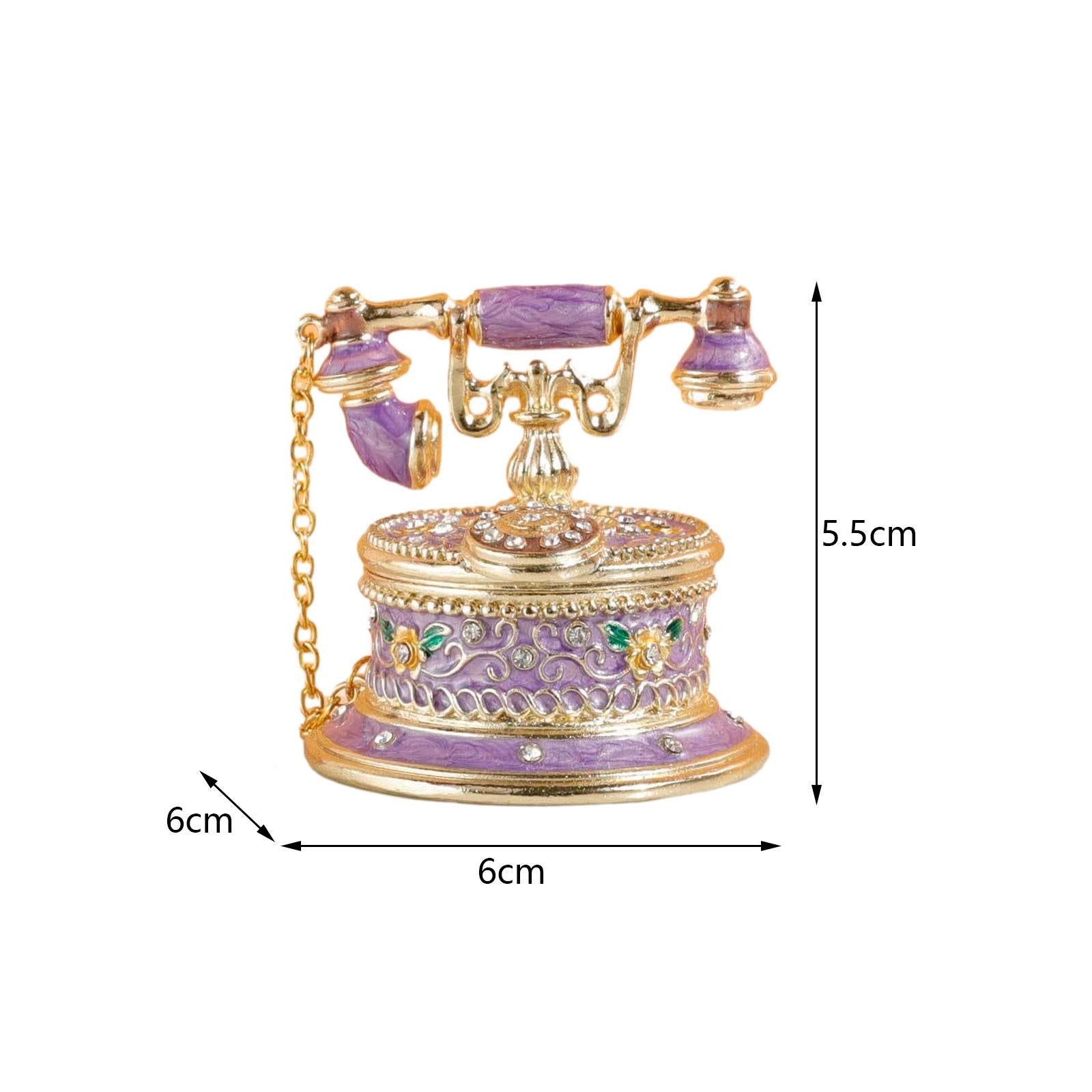 Jewelry Trinket Box Telephone Figurine Home Decor Sparkling Ring Holder Case purple