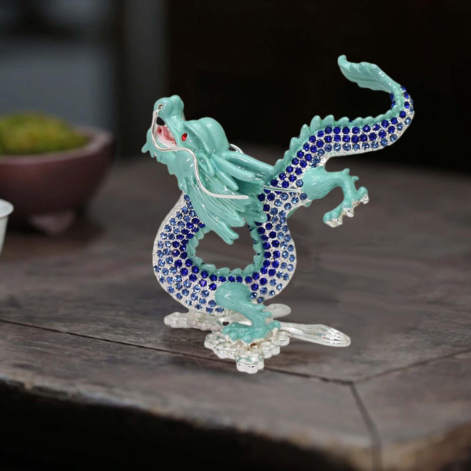 Animal Sculpture Dragon Sculpture for Spring Festivals Entrance Cabinet Desk Light Blue