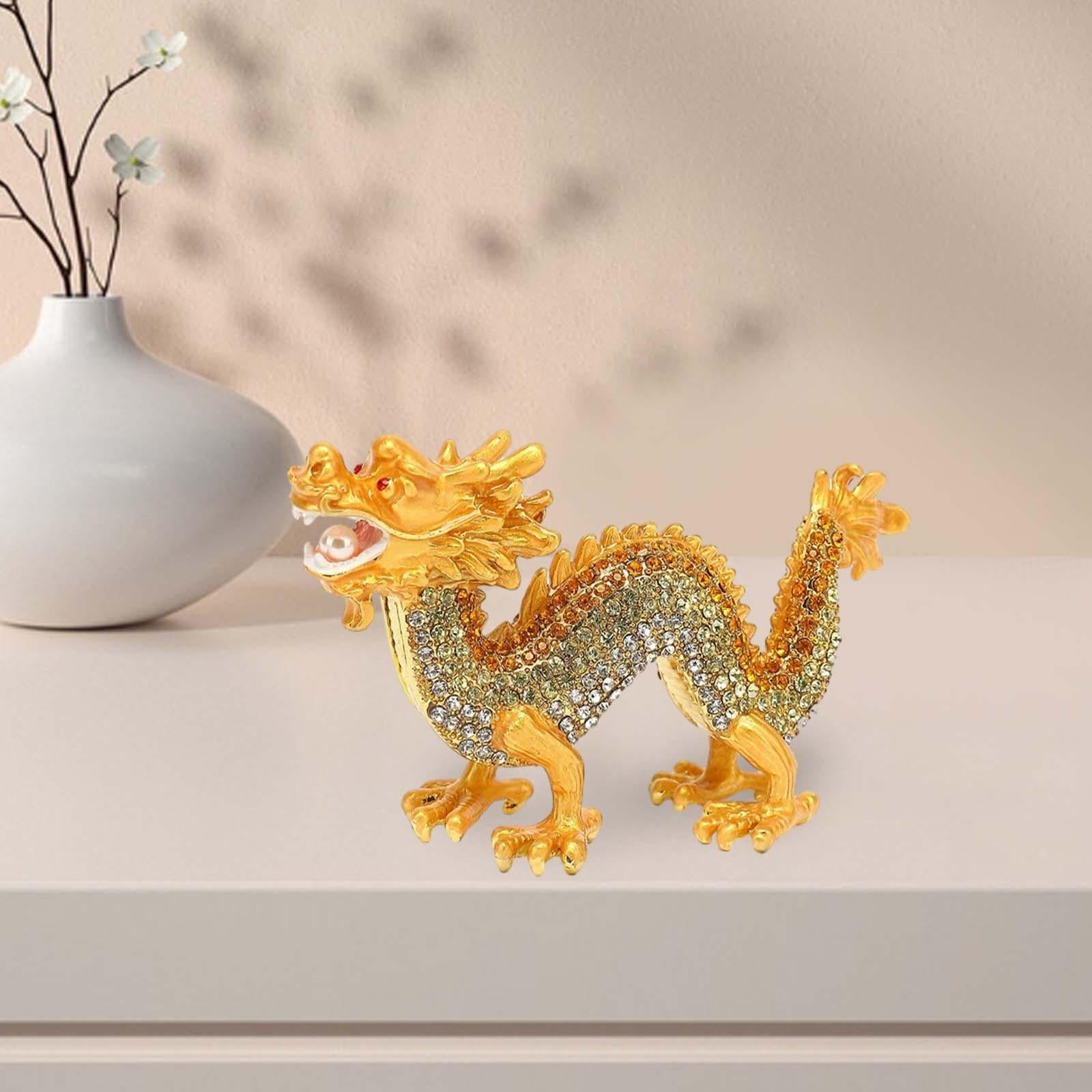 Mini Dragon Figurine Crafts Animal Sculpture for Spring Festivals Shelf Desk Gold