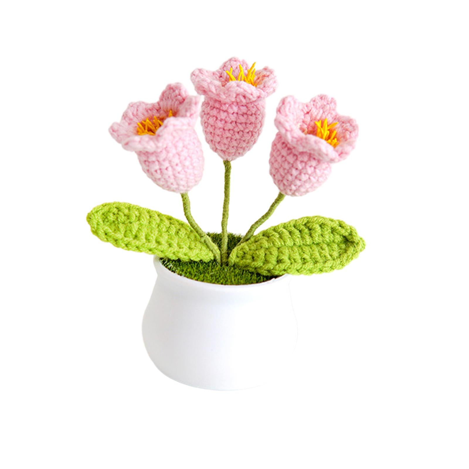 Mini Potted Artificial Plants Cute Hand Woven Flowers for Desktop Shelf Home Style E