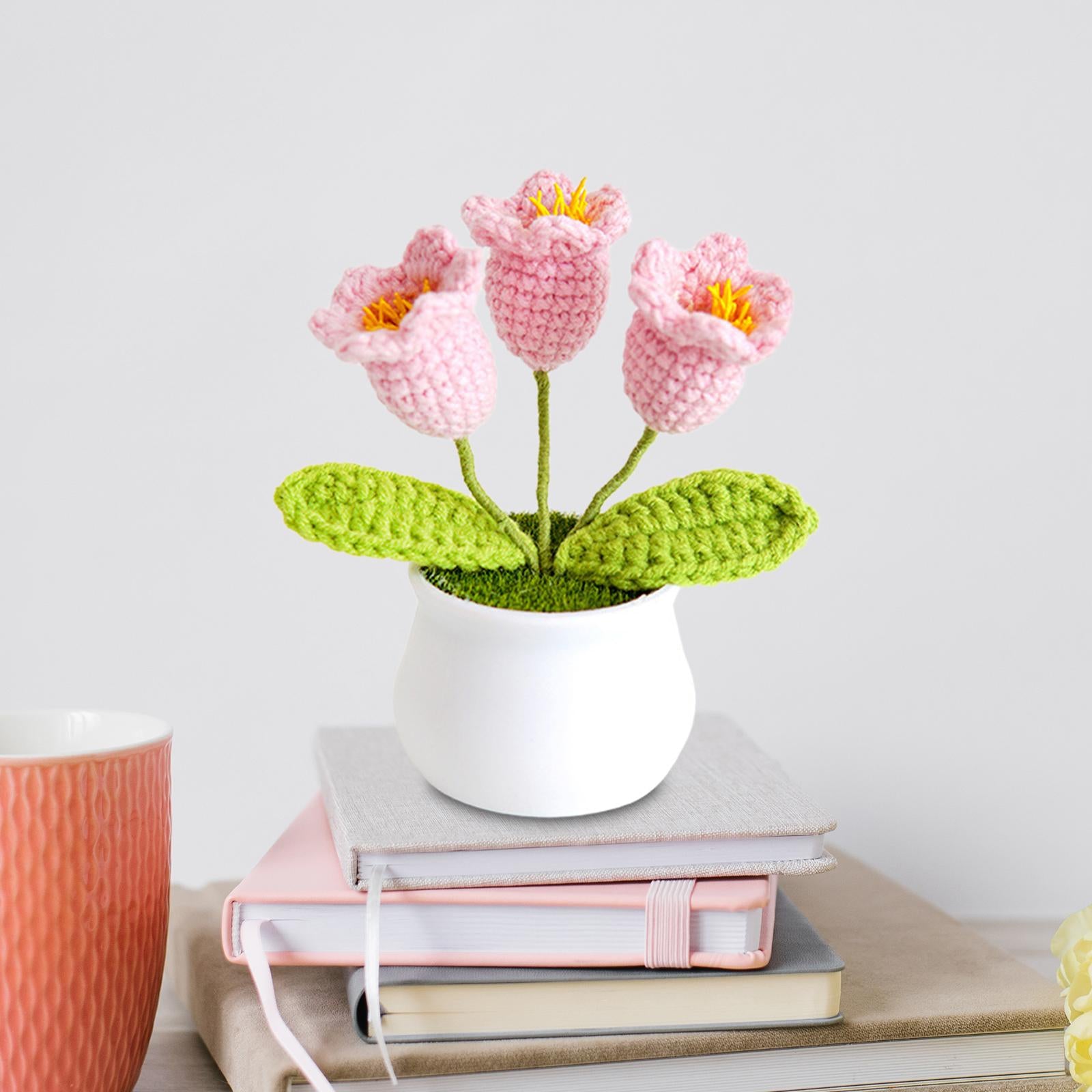 Mini Potted Artificial Plants Cute Hand Woven Flowers for Desktop Shelf Home Style E