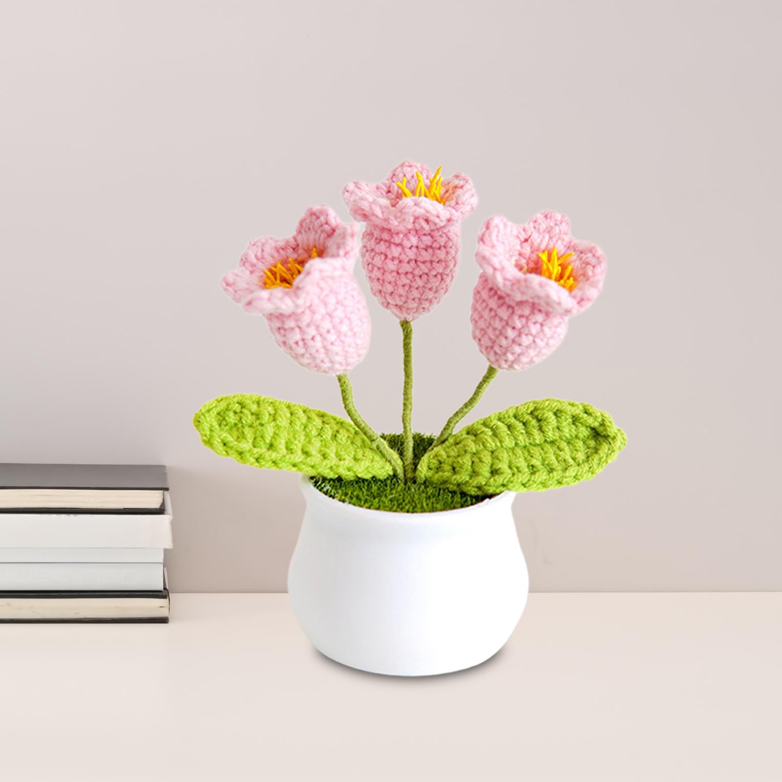 Mini Potted Artificial Plants Cute Hand Woven Flowers for Desktop Shelf Home Style E