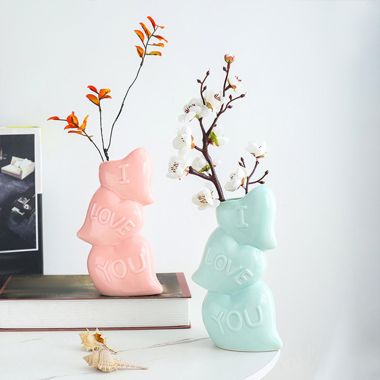 Ceramic Vase Table Centerpiece Crafts Dried Flower Vase for Desk Cafe Pink
