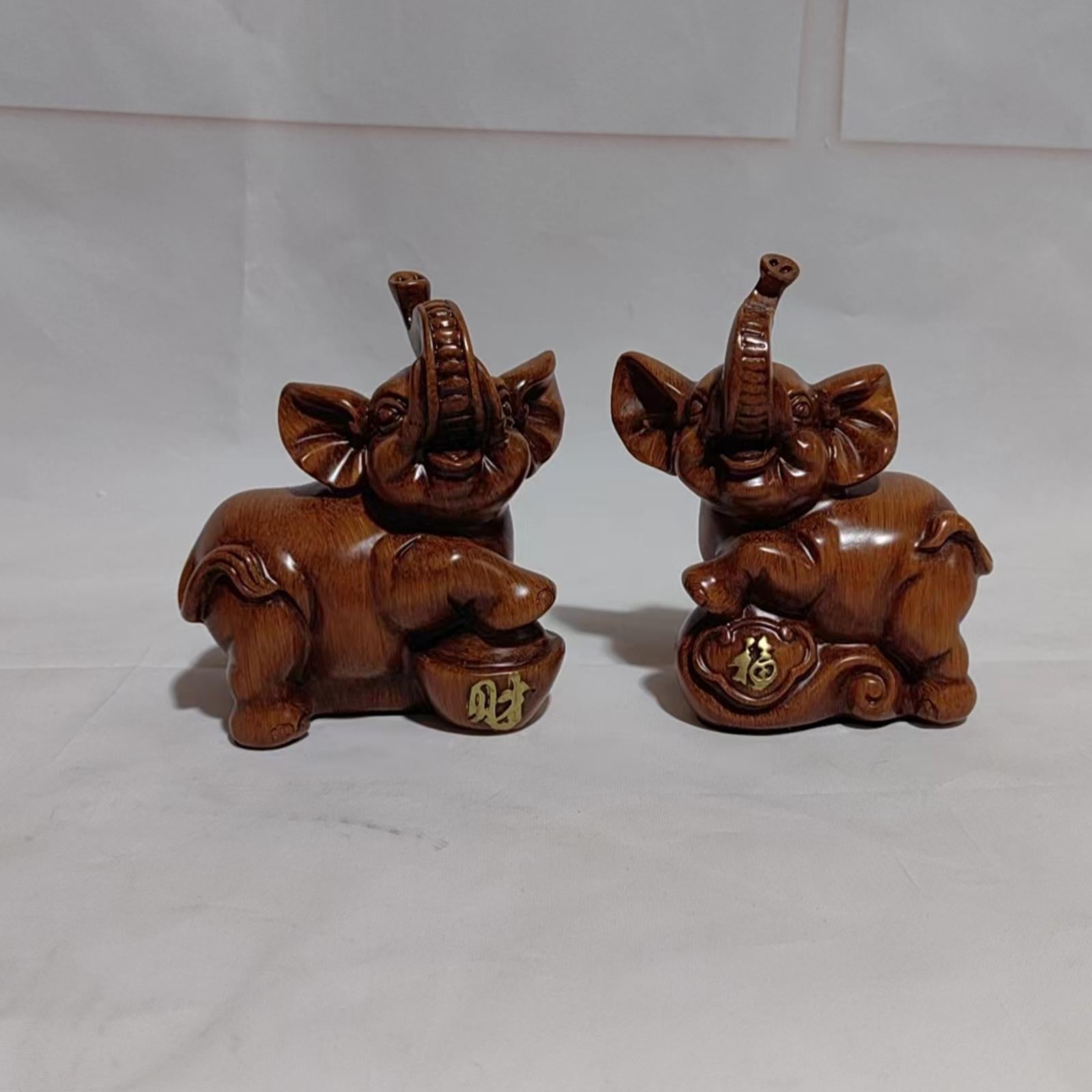 2Pcs Couple Elephant Statues Animal Sculpture for Bedroom Bookshelf Tabletop