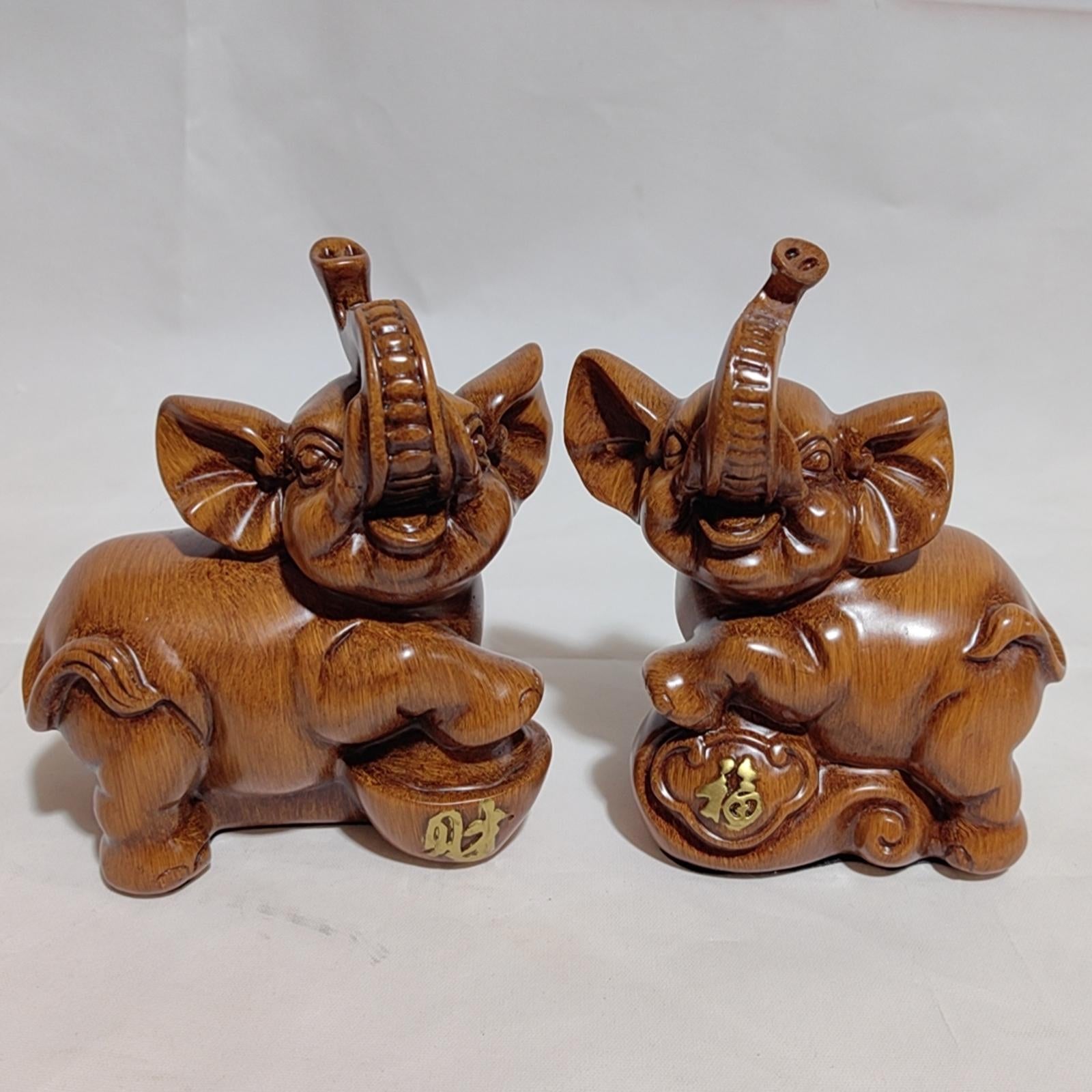 2Pcs Couple Elephant Statues Animal Sculpture for Bedroom Bookshelf Tabletop