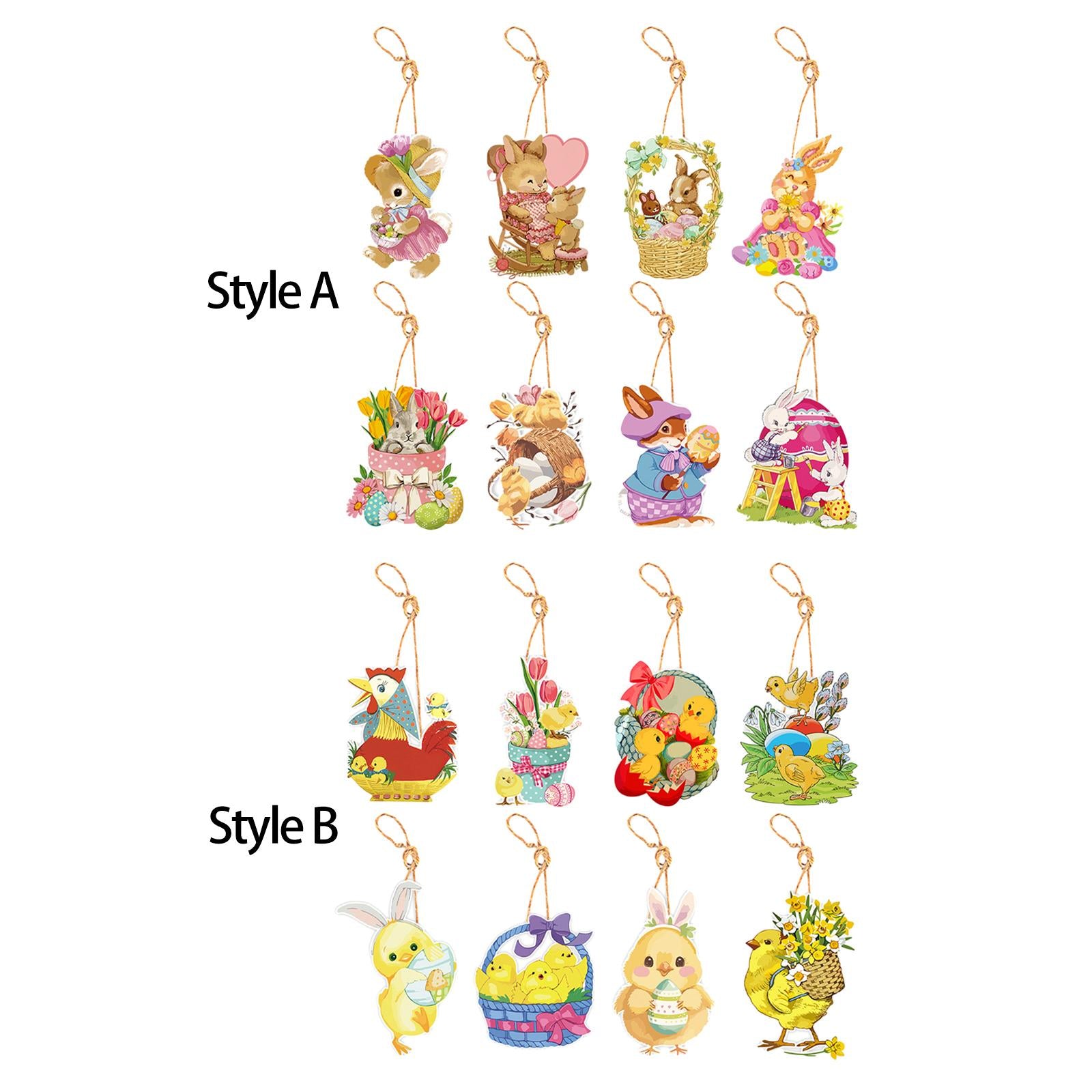 4x8Pcs Easter Decorations for The Home Hanging Ornaments for Wall Window Decor Style A
