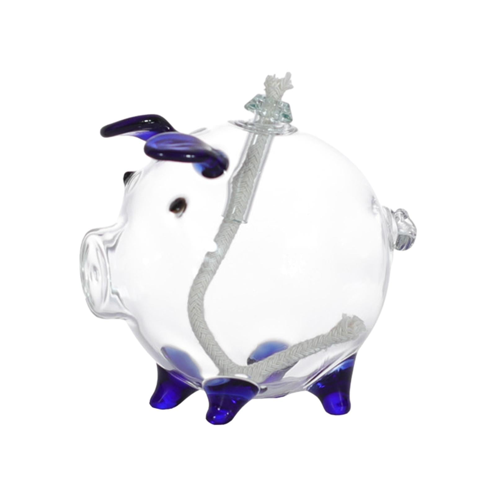 Cartoon Pig Glass Oil Lamp Party Oil Light for Home Decoration Desktop Decor Deep Blue