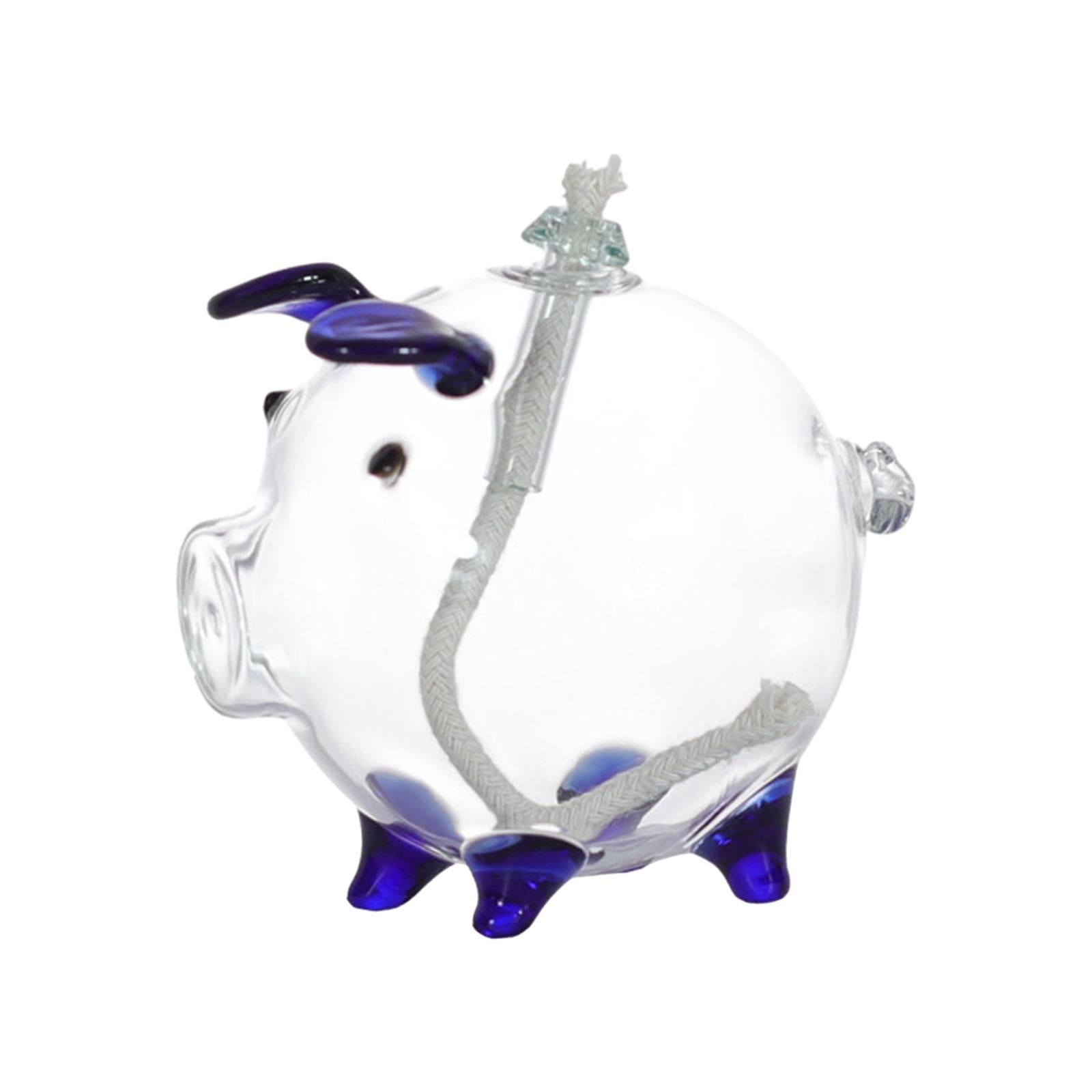 Cartoon Pig Glass Oil Lamp Party Oil Light for Home Decoration Desktop Decor Deep Blue
