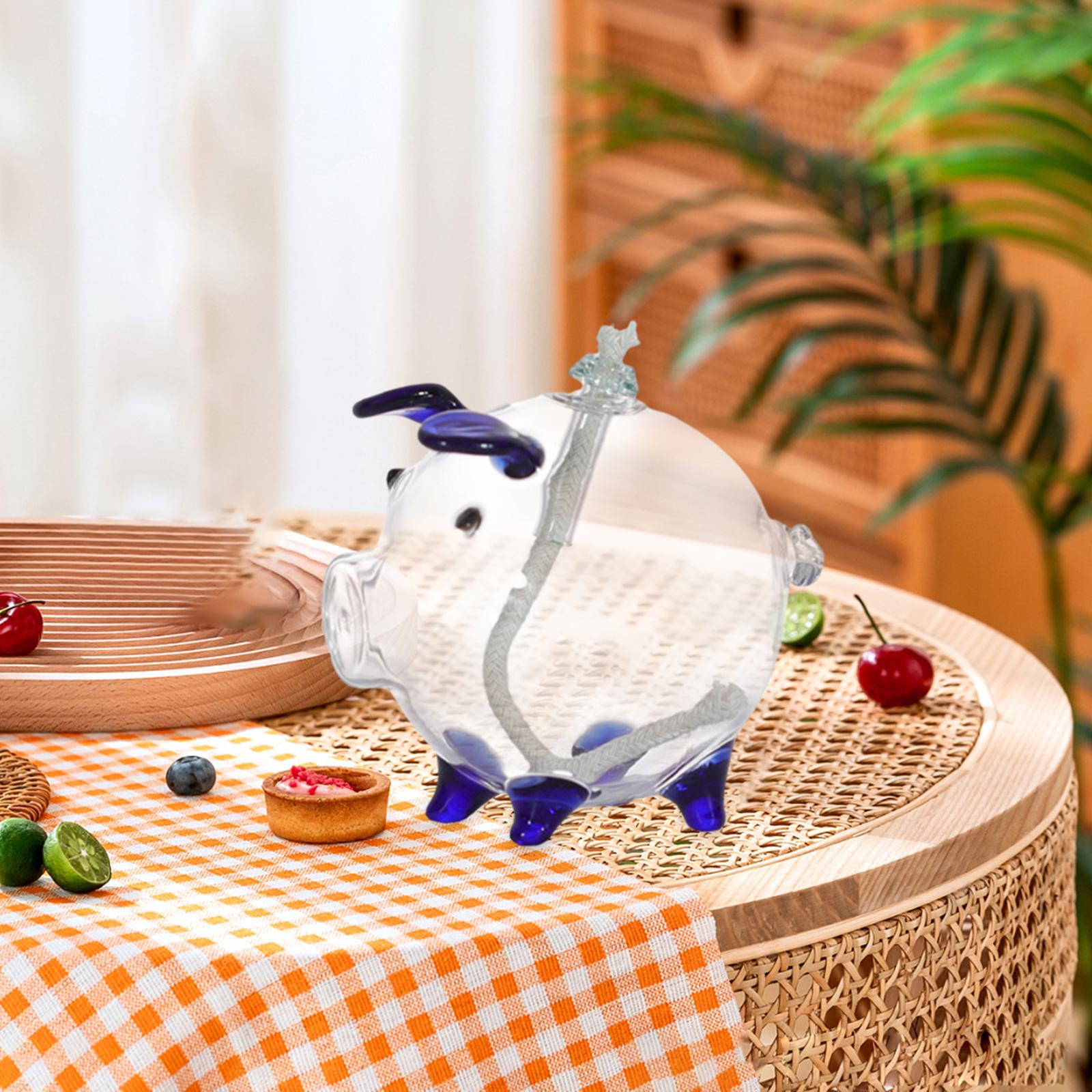 Cartoon Pig Glass Oil Lamp Party Oil Light for Home Decoration Desktop Decor Deep Blue