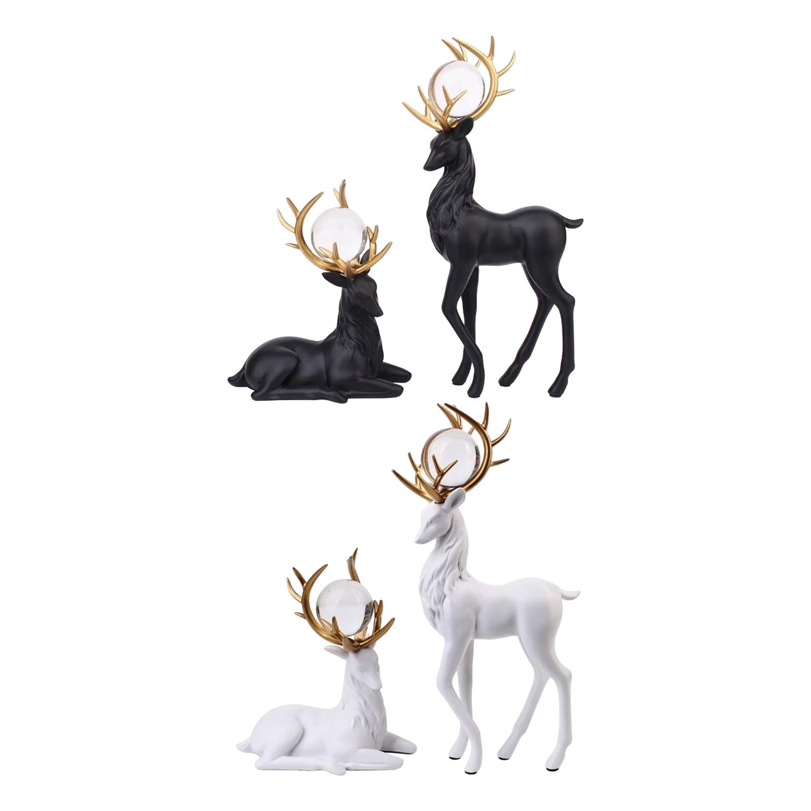 Reindeer Figurines Modern Ornaments Elk Sculpture for Desktop Office Cabinet Black