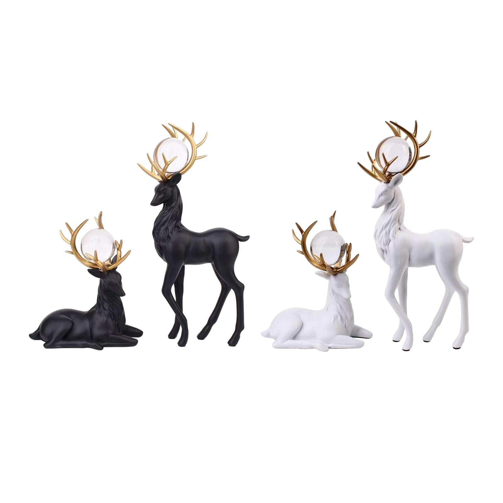 Reindeer Figurines Modern Ornaments Elk Sculpture for Desktop Office Cabinet Black