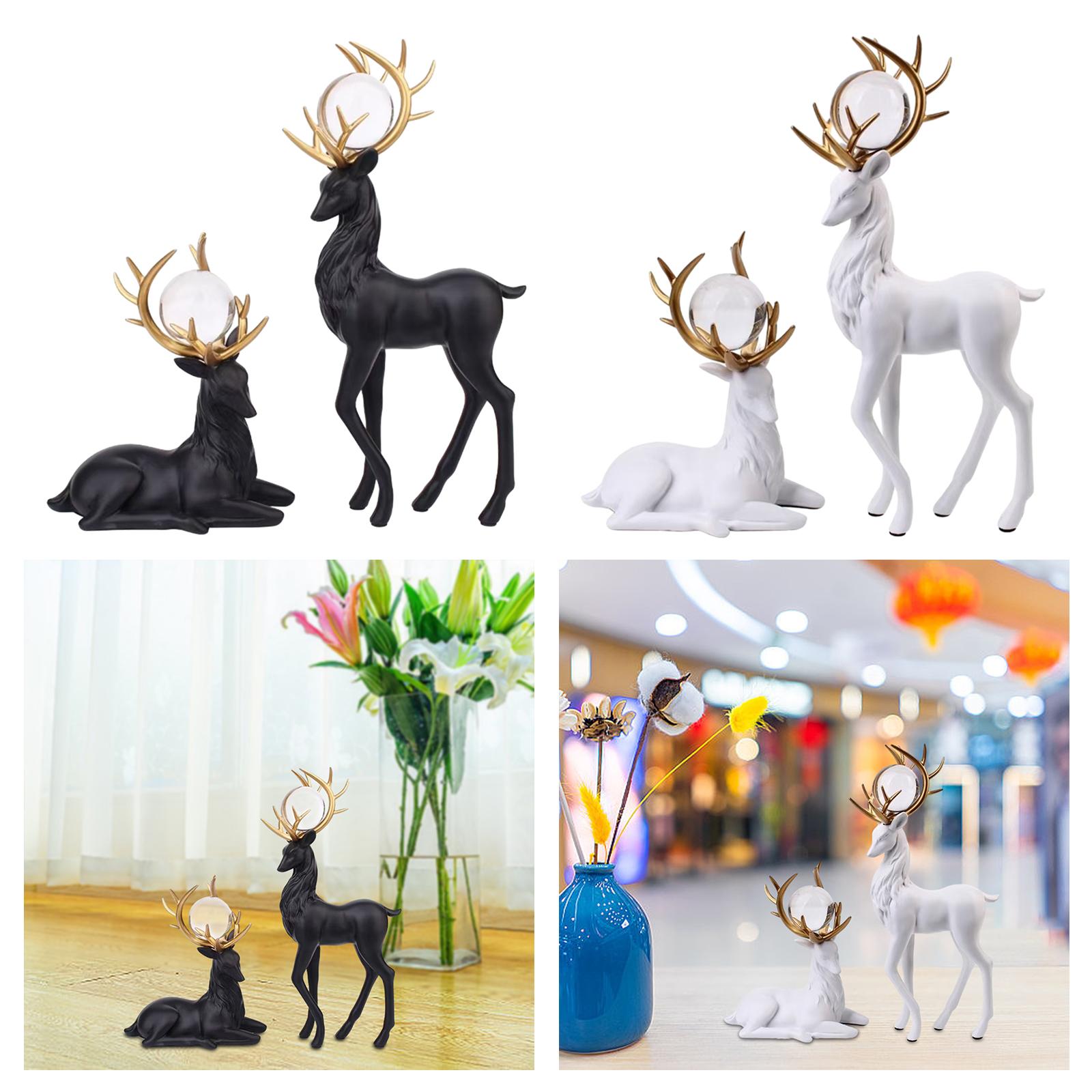 Reindeer Figurines Modern Ornaments Elk Sculpture for Desktop Office Cabinet Black