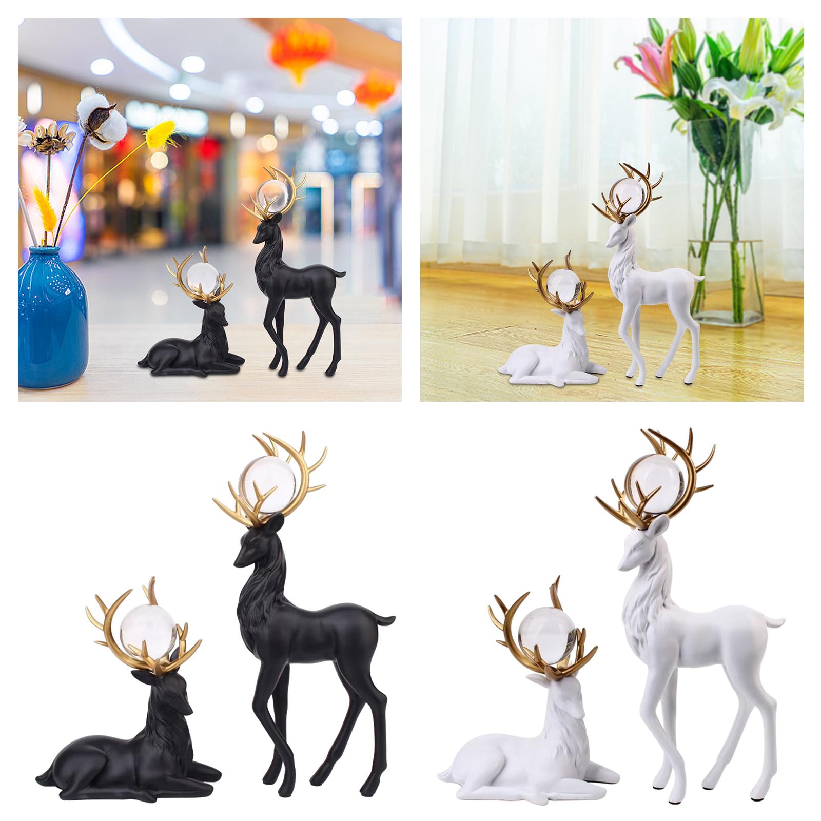 Reindeer Figurines Modern Ornaments Elk Sculpture for Desktop Office Cabinet Black