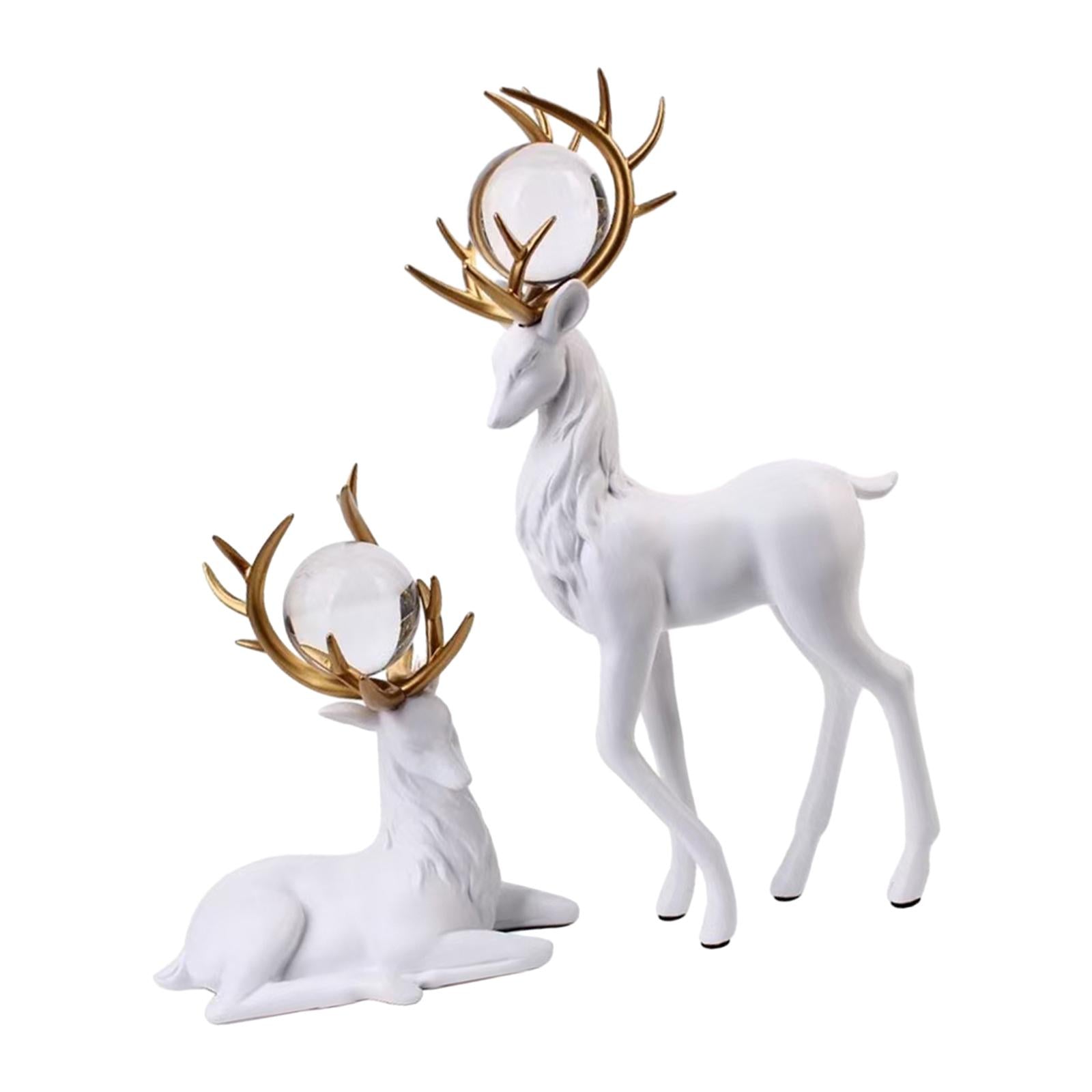 Reindeer Figurines Modern Ornaments Elk Sculpture for Desktop Office Cabinet White