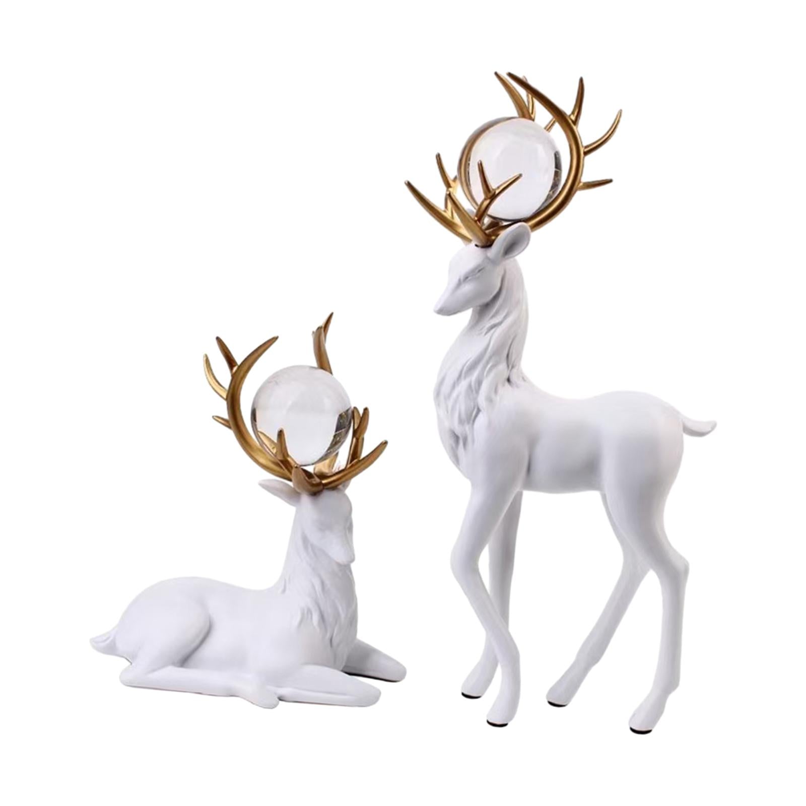 Reindeer Figurines Modern Ornaments Elk Sculpture for Desktop Office Cabinet White