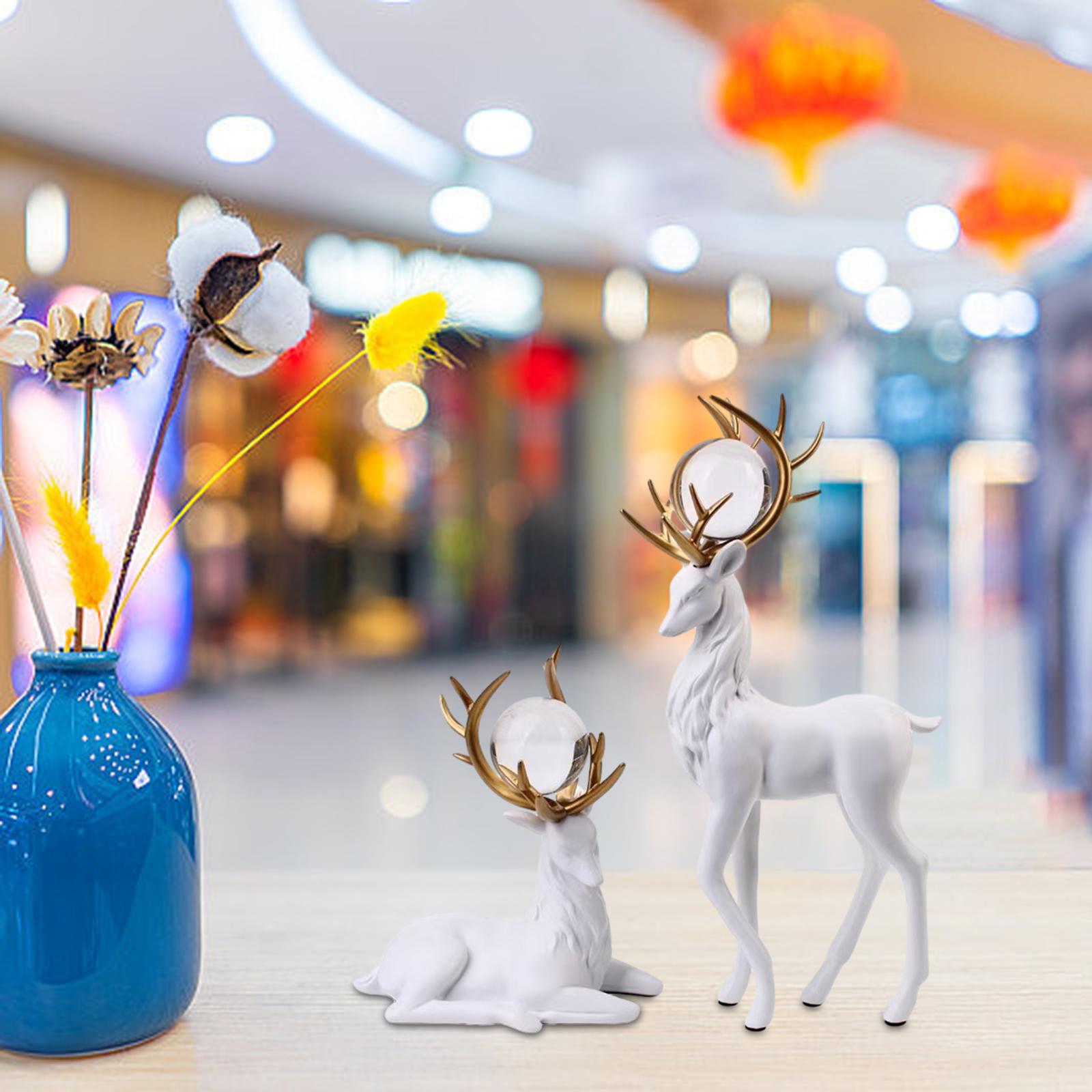 Reindeer Figurines Modern Ornaments Elk Sculpture for Desktop Office Cabinet White