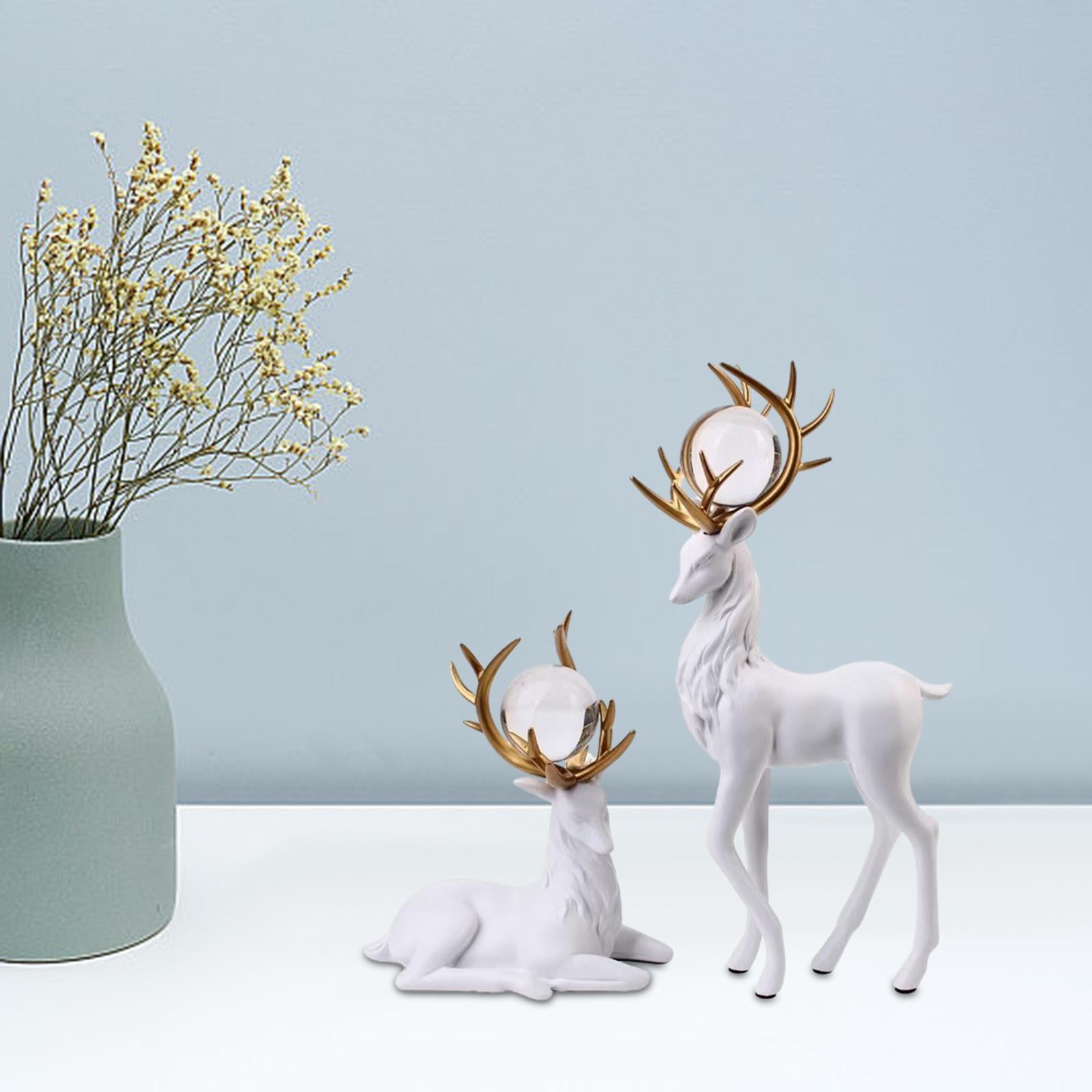 Reindeer Figurines Modern Ornaments Elk Sculpture for Desktop Office Cabinet White