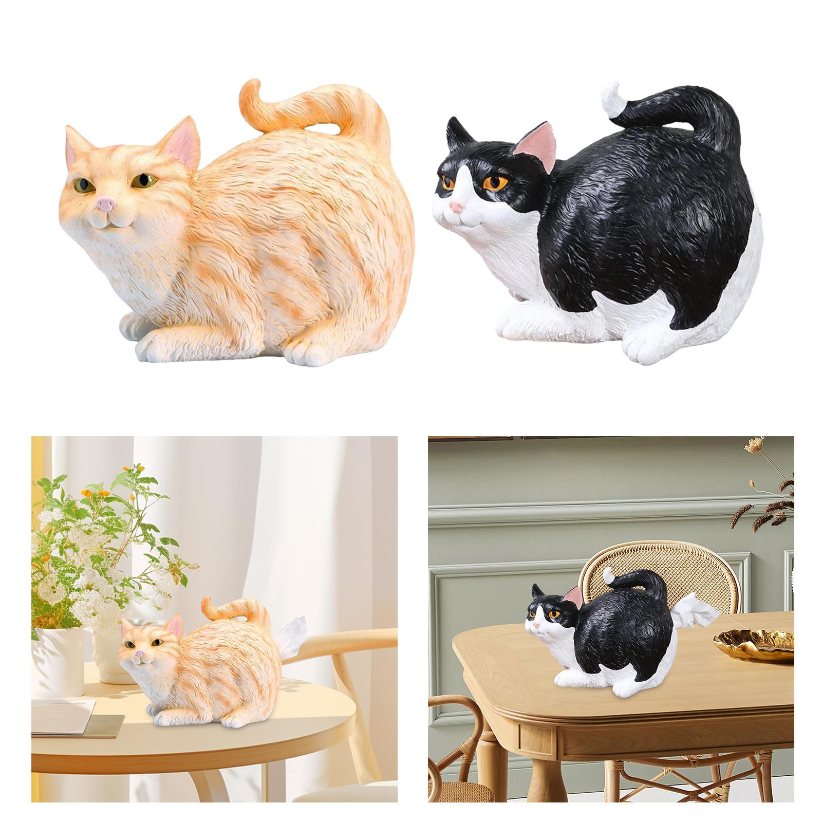 Cat Butt Tissue Holder Square Desk Decoration Ornament Decorative Cat Statue Orange