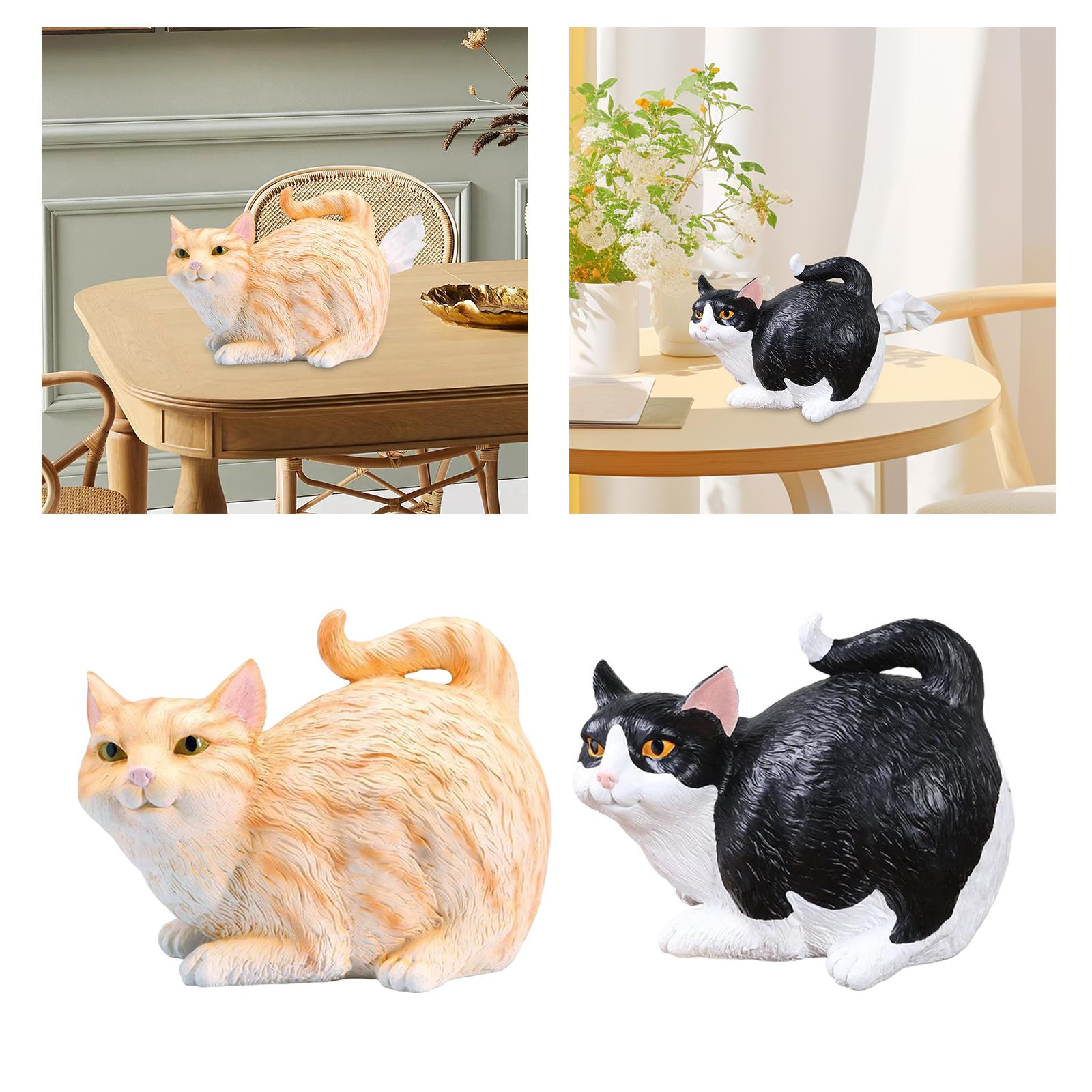Cat Butt Tissue Holder Square Desk Decoration Ornament Decorative Cat Statue Orange