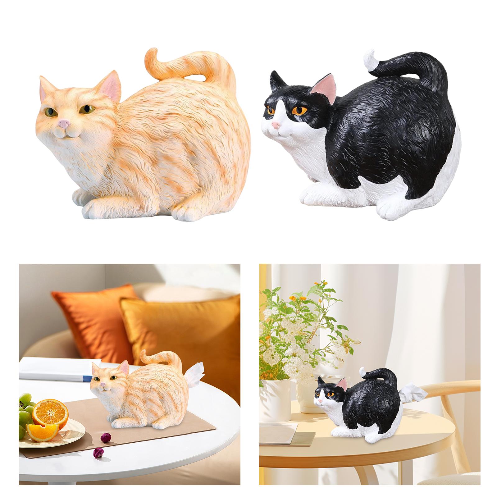 Cat Butt Tissue Holder Square Desk Decoration Ornament Decorative Cat Statue Orange