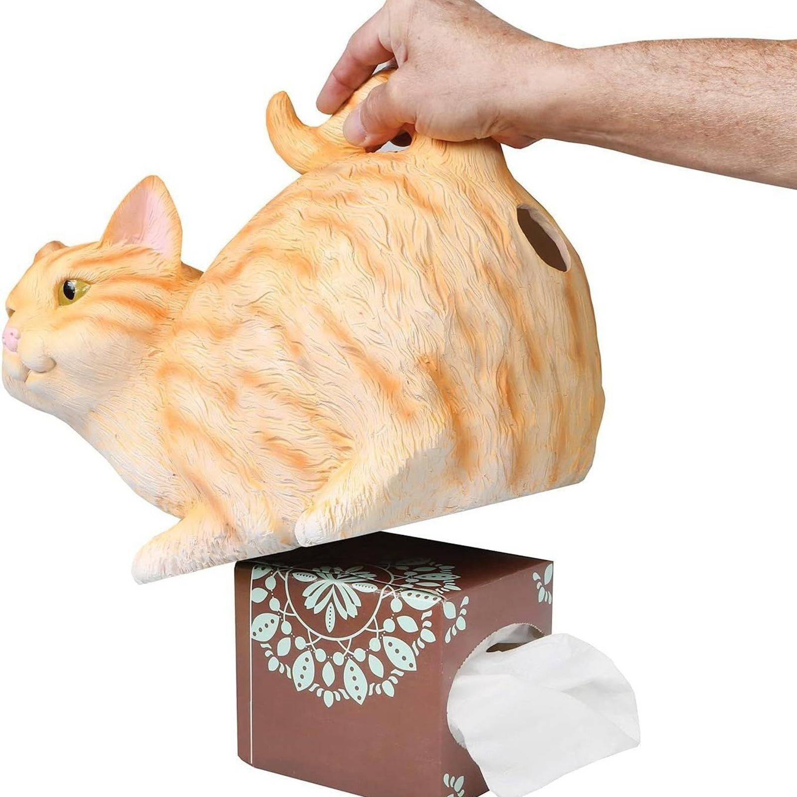 Cat Butt Tissue Holder Square Desk Decoration Ornament Decorative Cat Statue Orange