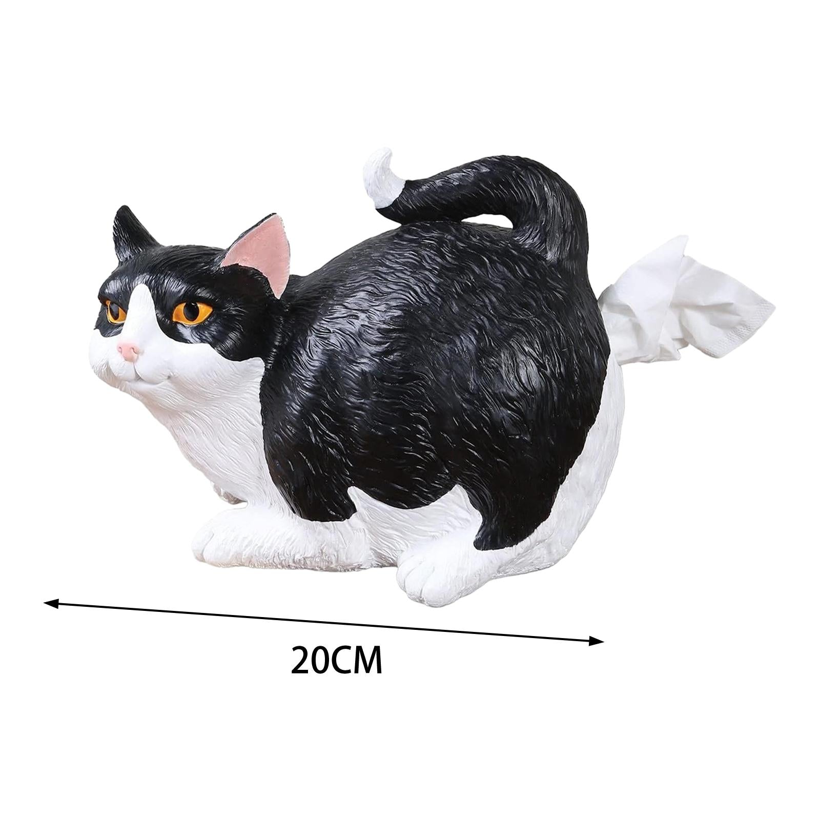 Cat Butt Tissue Holder Square Desk Decoration Ornament Decorative Cat Statue Black white