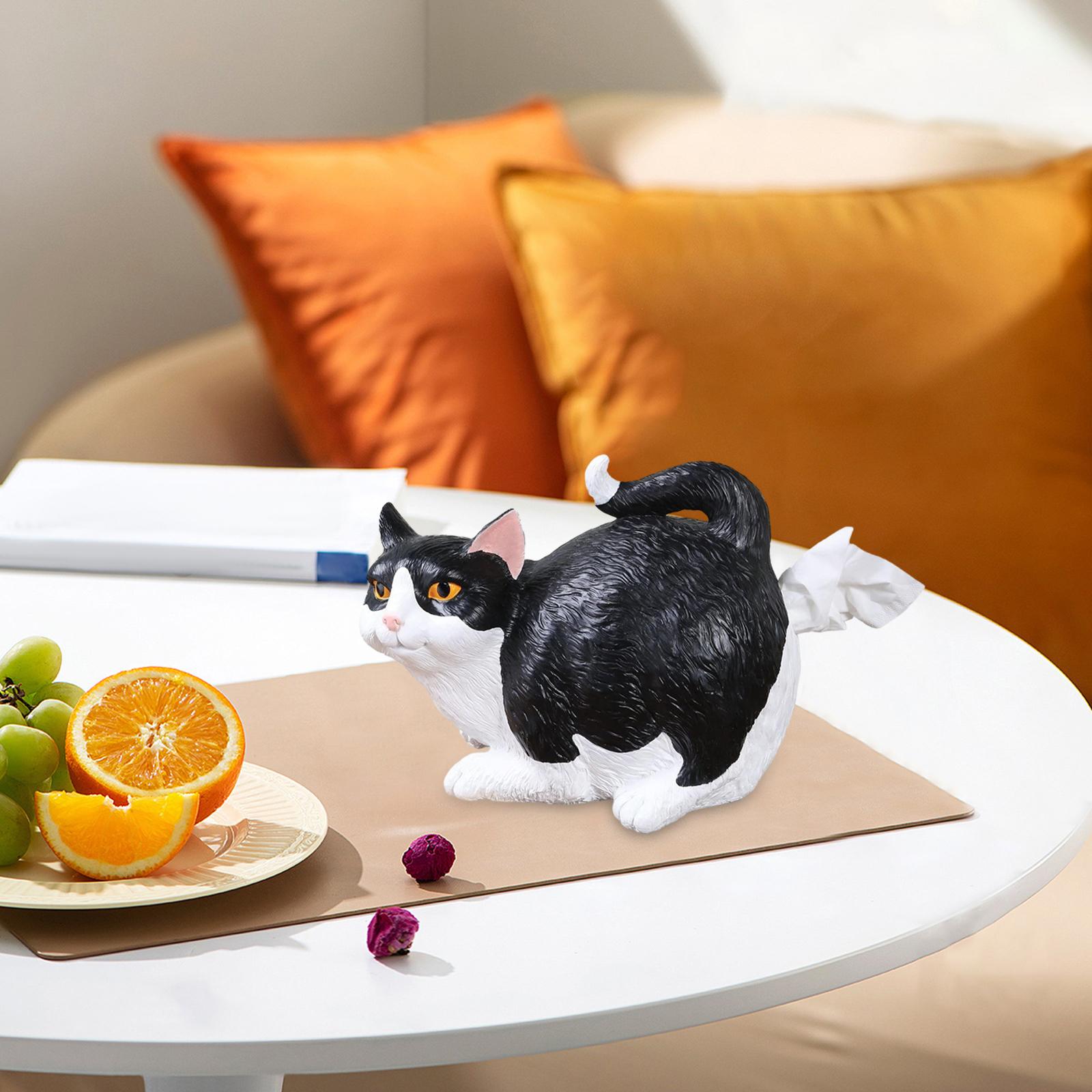 Cat Butt Tissue Holder Square Desk Decoration Ornament Decorative Cat Statue Black white