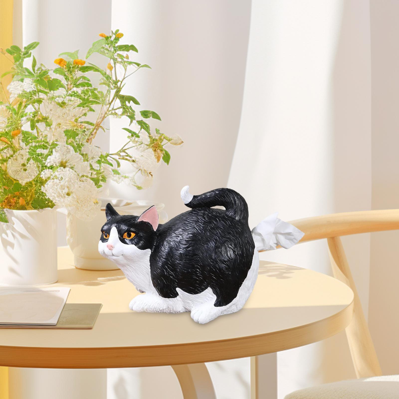 Cat Butt Tissue Holder Square Desk Decoration Ornament Decorative Cat Statue Black white