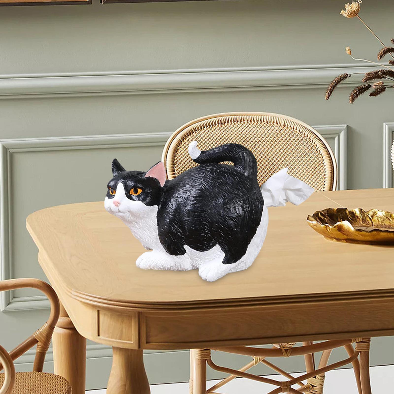Cat Butt Tissue Holder Square Desk Decoration Ornament Decorative Cat Statue Black white