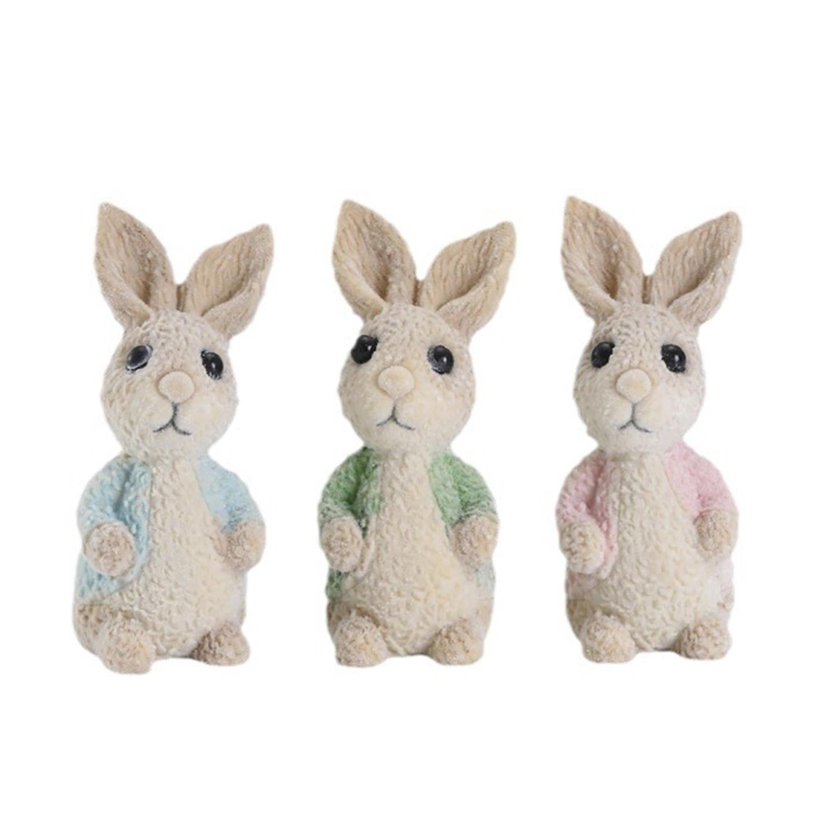 Easter Bunny Rabbit Figurines DIY Easter Resin Rabbit Ornament for Farmhouse Blue