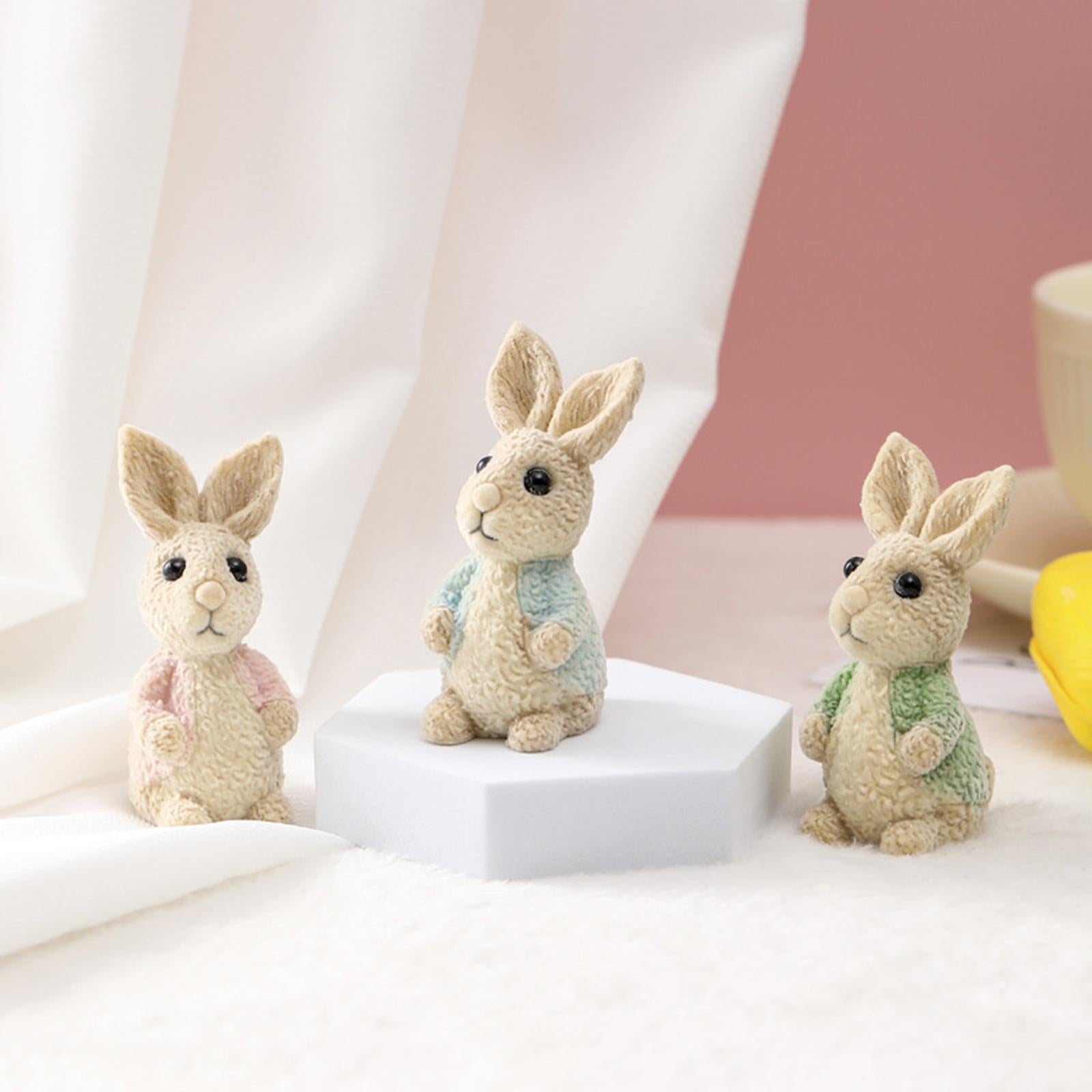 Easter Bunny Rabbit Figurines DIY Easter Resin Rabbit Ornament for Farmhouse Blue