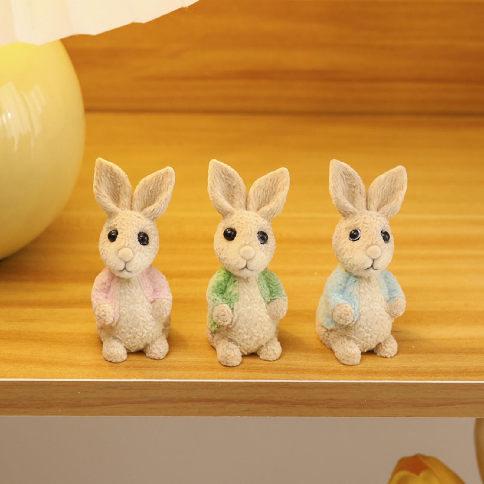 Easter Bunny Rabbit Figurines DIY Easter Resin Rabbit Ornament for Farmhouse Blue