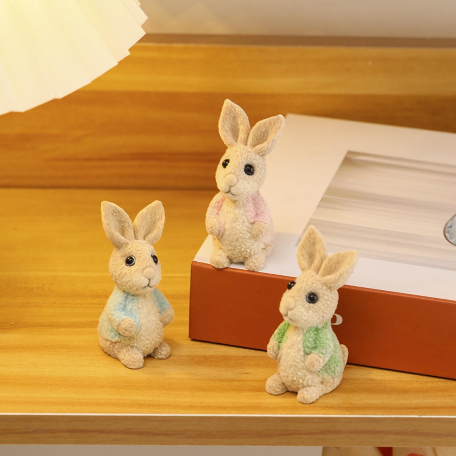 Easter Bunny Rabbit Figurines DIY Easter Resin Rabbit Ornament for Farmhouse Blue