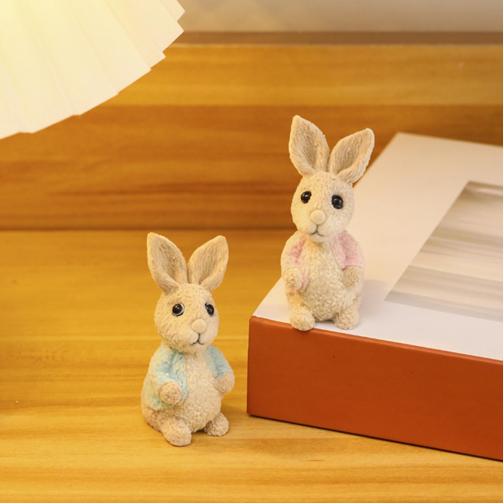 Easter Bunny Rabbit Figurines DIY Easter Resin Rabbit Ornament for Farmhouse Pink