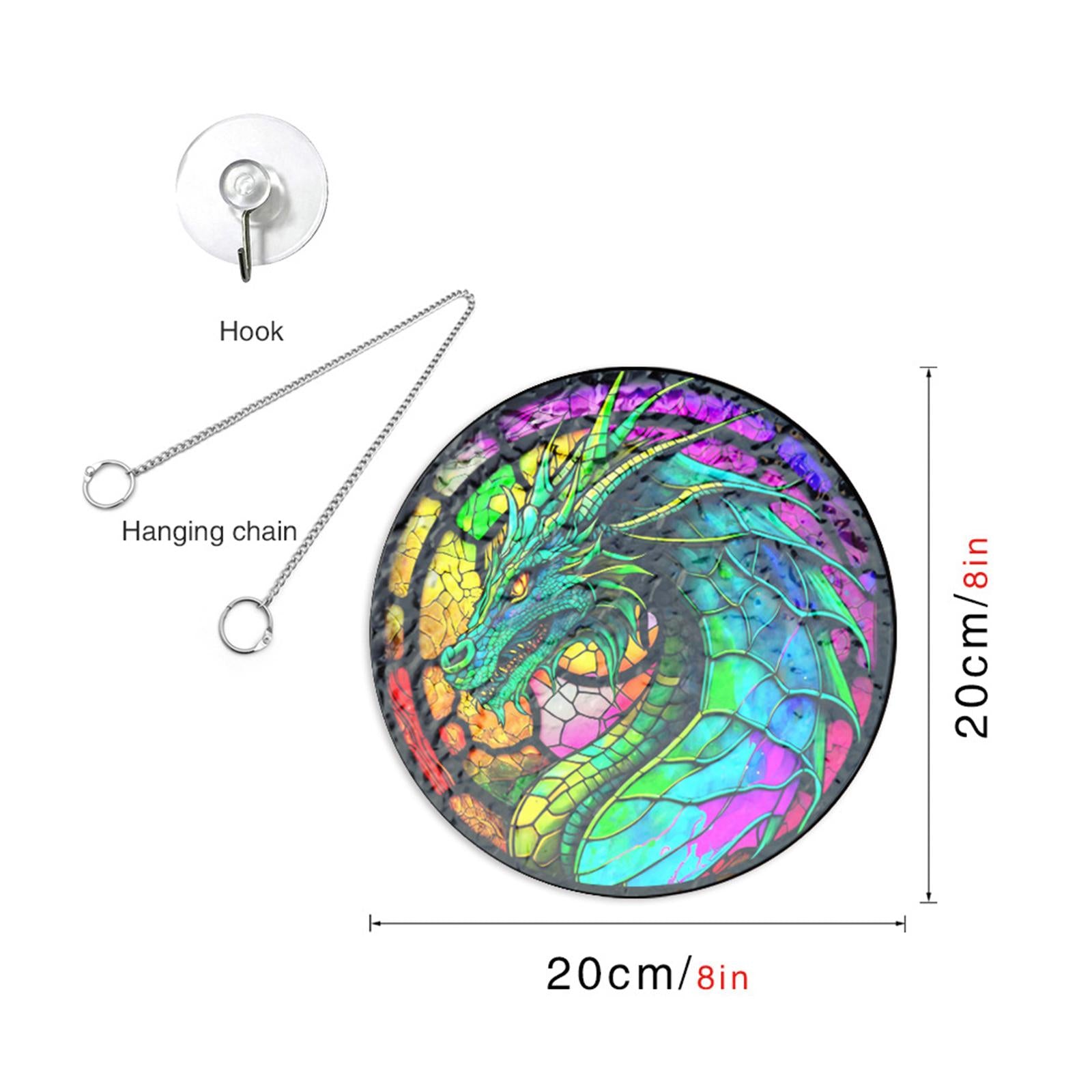 Dragon Ornament Stained Glass Window Hanging Panel for Door Bedroom Outdoor