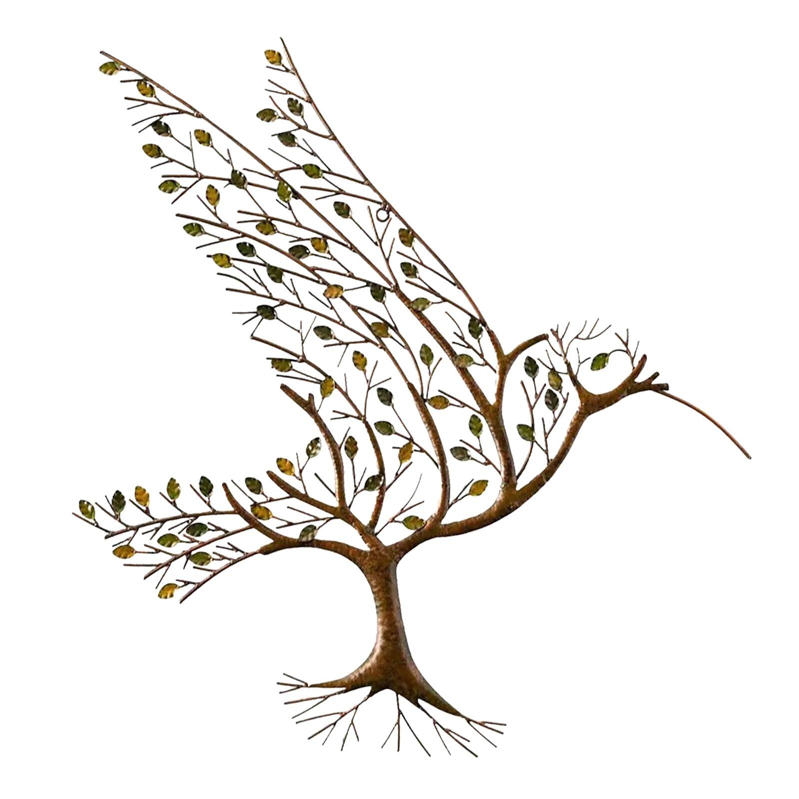 Metal Hummingbird with Branch Leaves Wall Art for Living Room Restaurant Porch