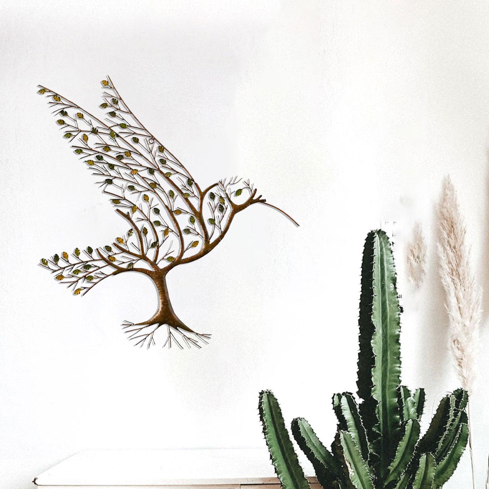 Metal Hummingbird with Branch Leaves Wall Art for Living Room Restaurant Porch