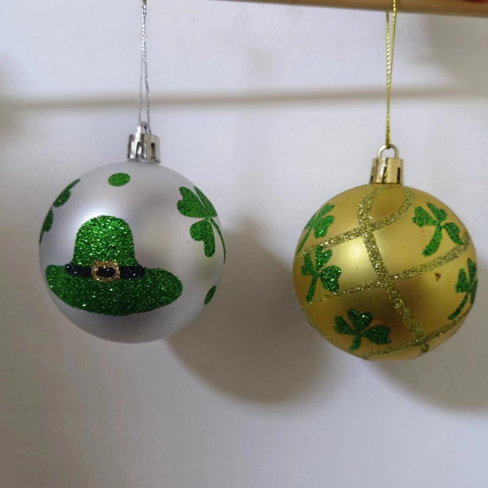 12 Pieces ST Patrick's Day Ball Ornaments with Rope for Irish Festival Party