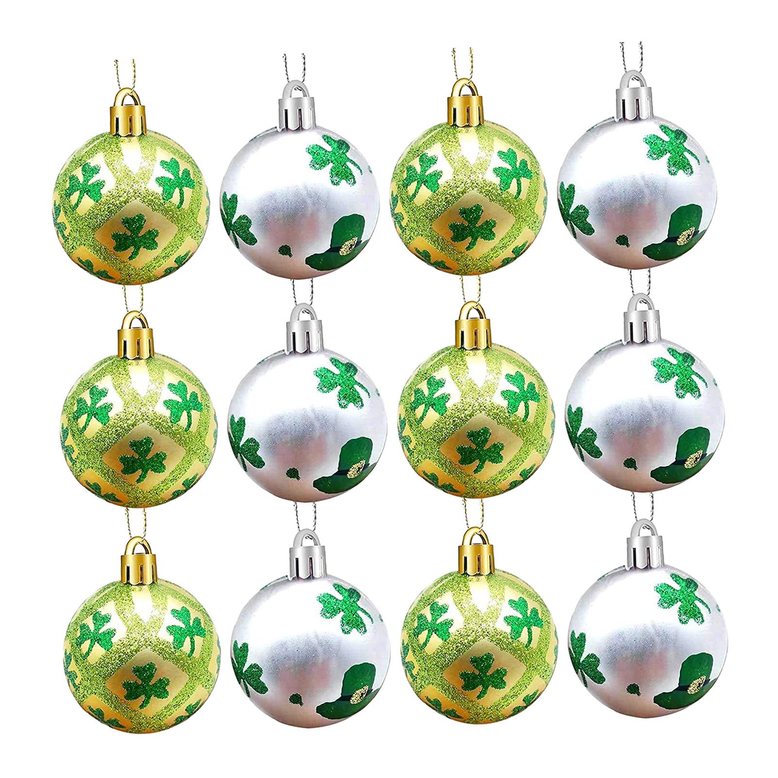 12 Pieces ST Patrick's Day Ball Ornaments with Rope for Irish Festival Party