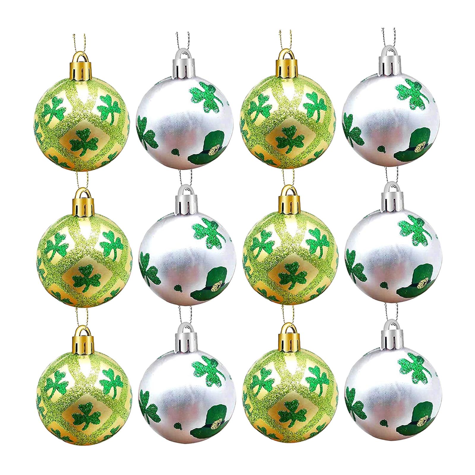 12 Pieces ST Patrick's Day Ball Ornaments with Rope for Irish Festival Party