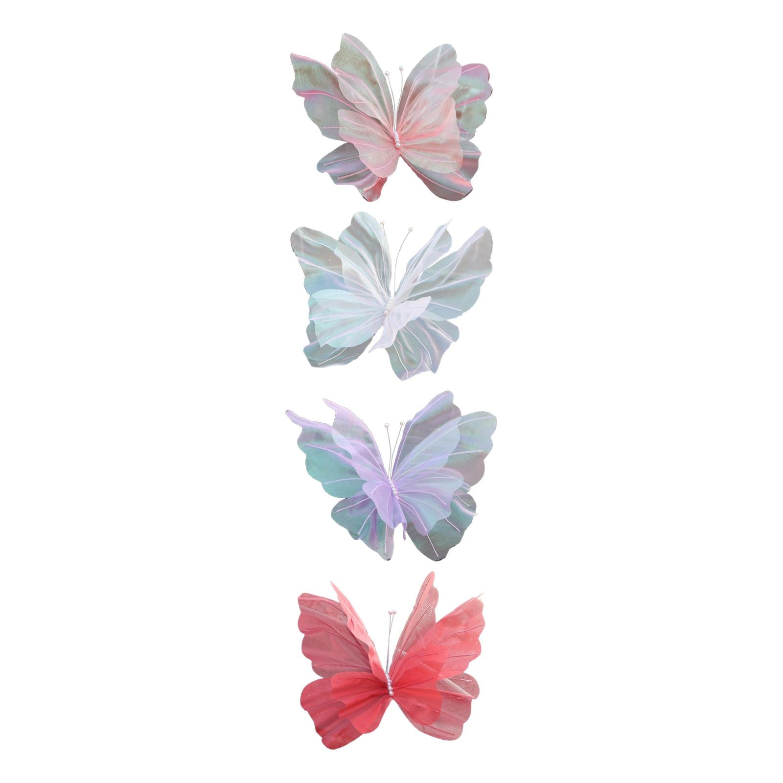 2xSilk Yarn Artificial Butterfly Giant Gauze Fake Butterfly for Wedding Crafts Pink