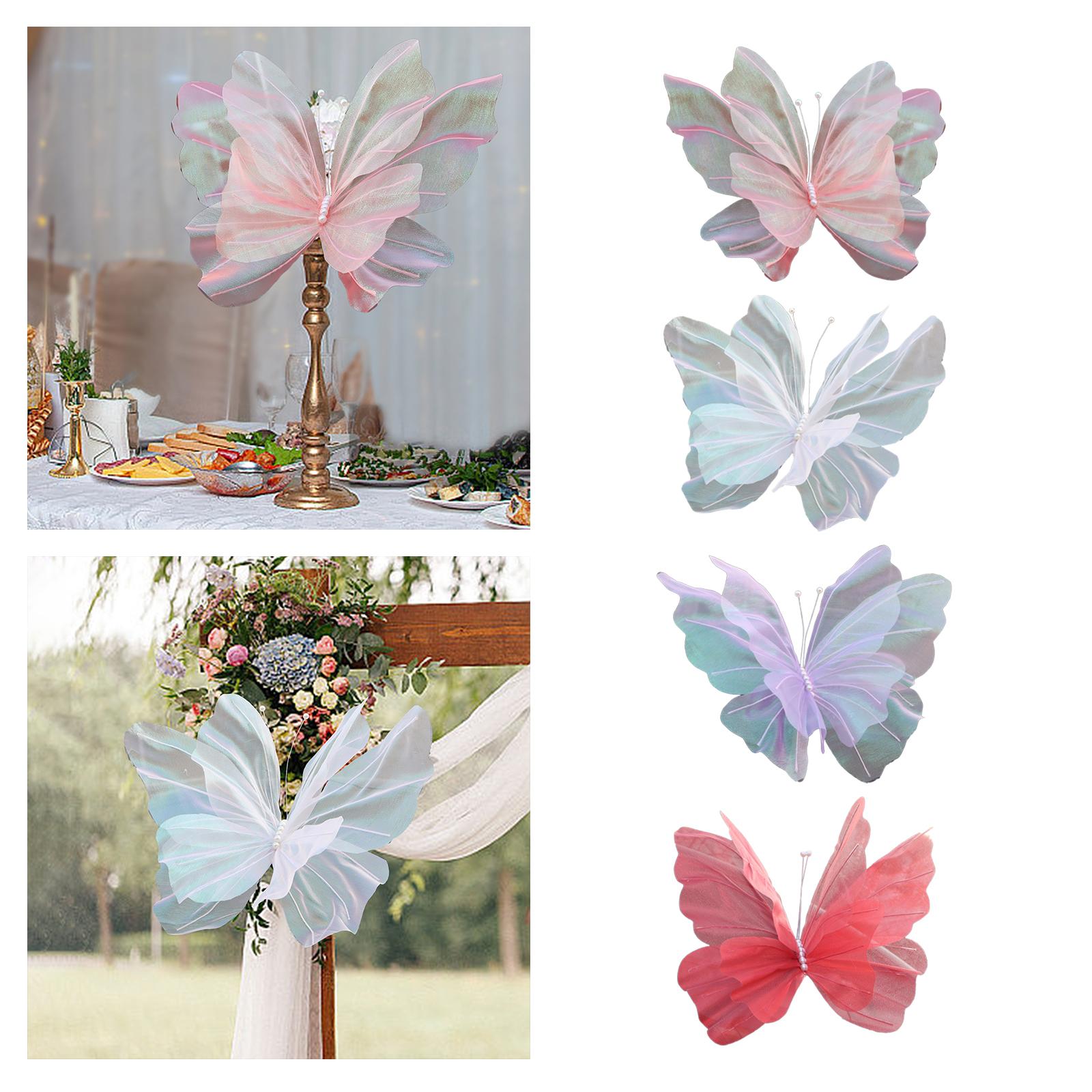 2xSilk Yarn Artificial Butterfly Giant Gauze Fake Butterfly for Wedding Crafts Pink