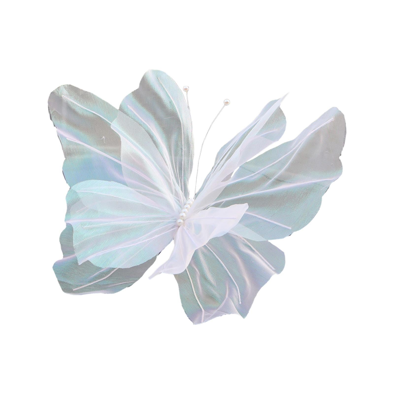 2xSilk Yarn Artificial Butterfly Giant Gauze Fake Butterfly for Wedding Crafts White