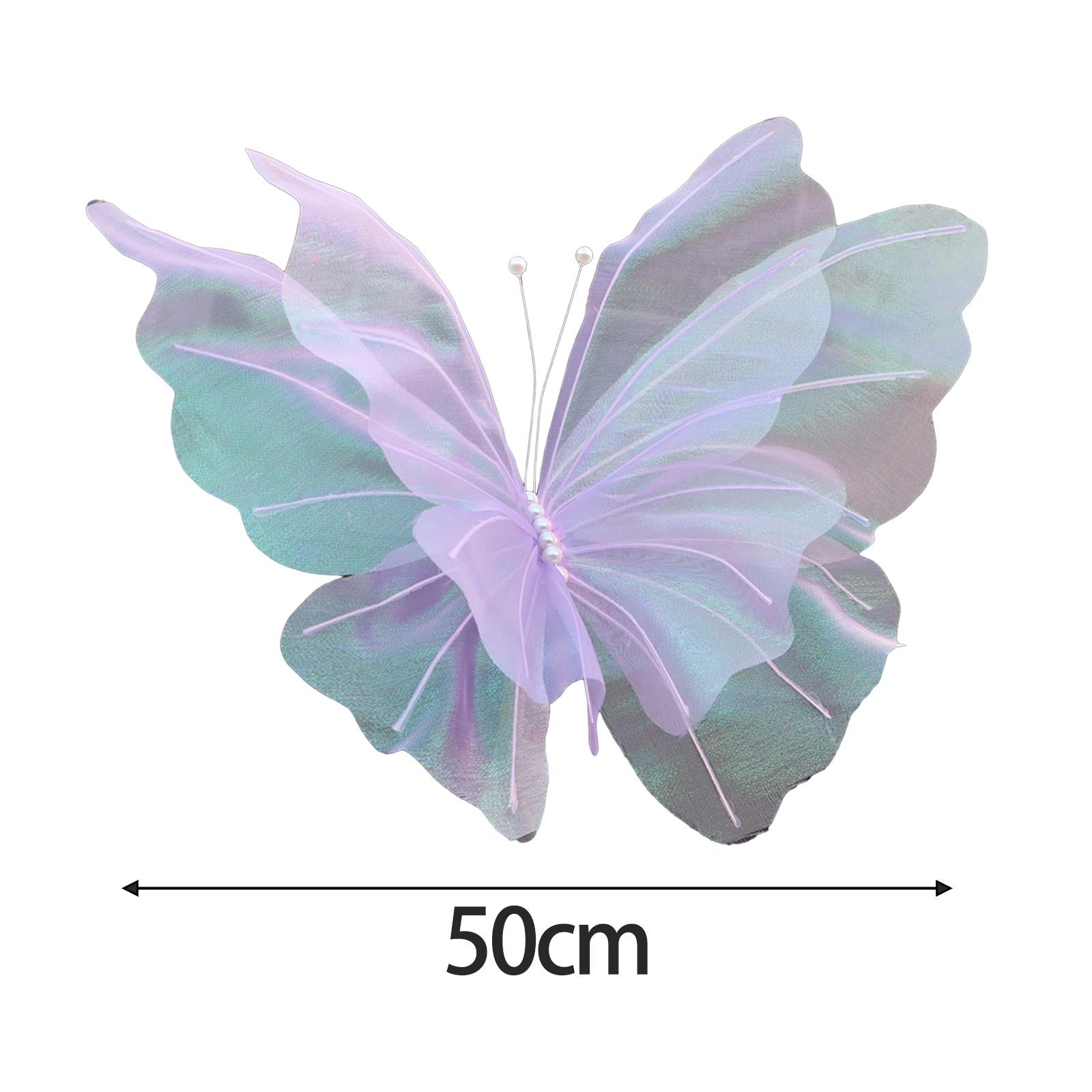 2xSilk Yarn Artificial Butterfly Giant Gauze Fake Butterfly for Wedding Crafts Violet