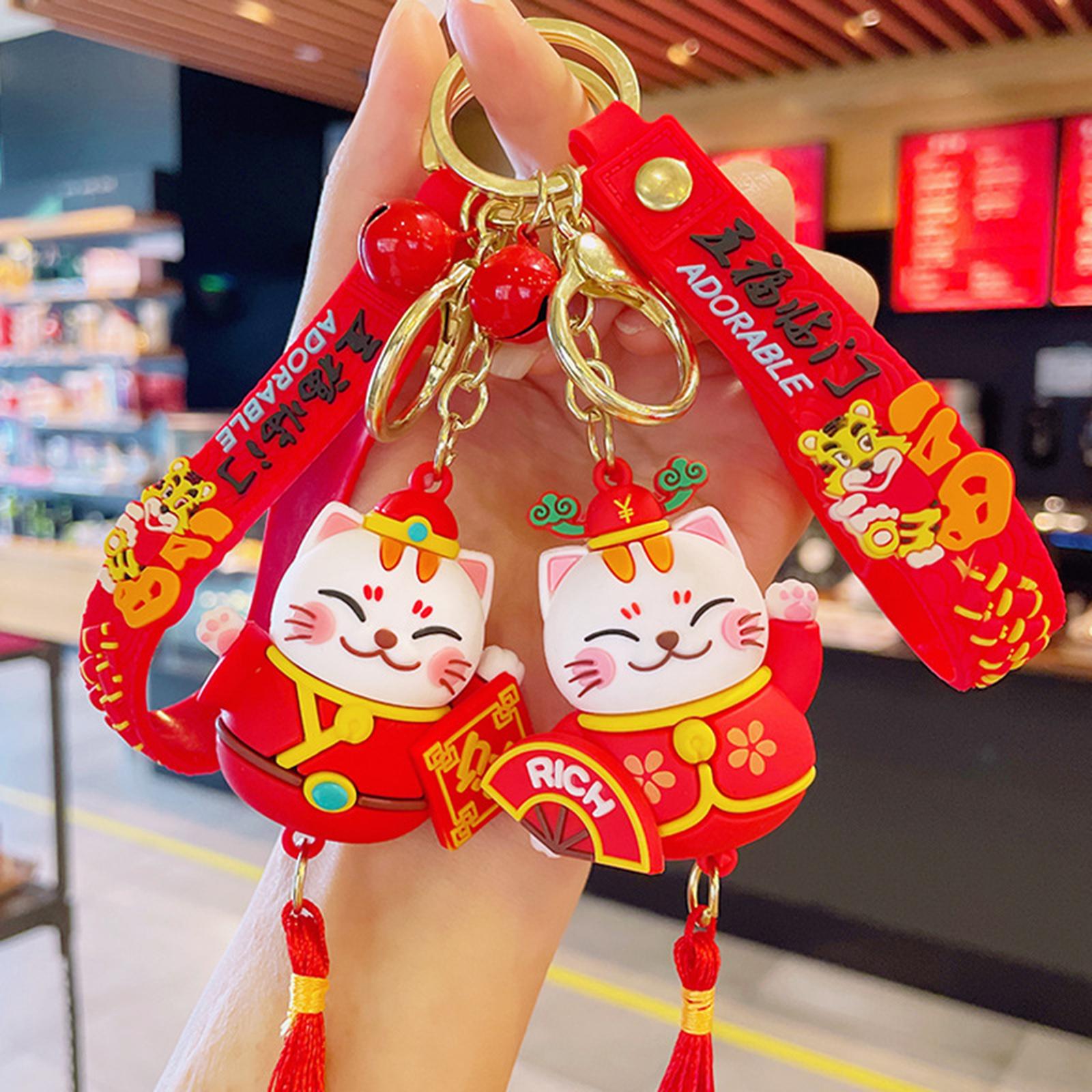 Lucky Cat Keychain Auspicious Birthday PVC Chinese Lunar New Year Decoration Style B