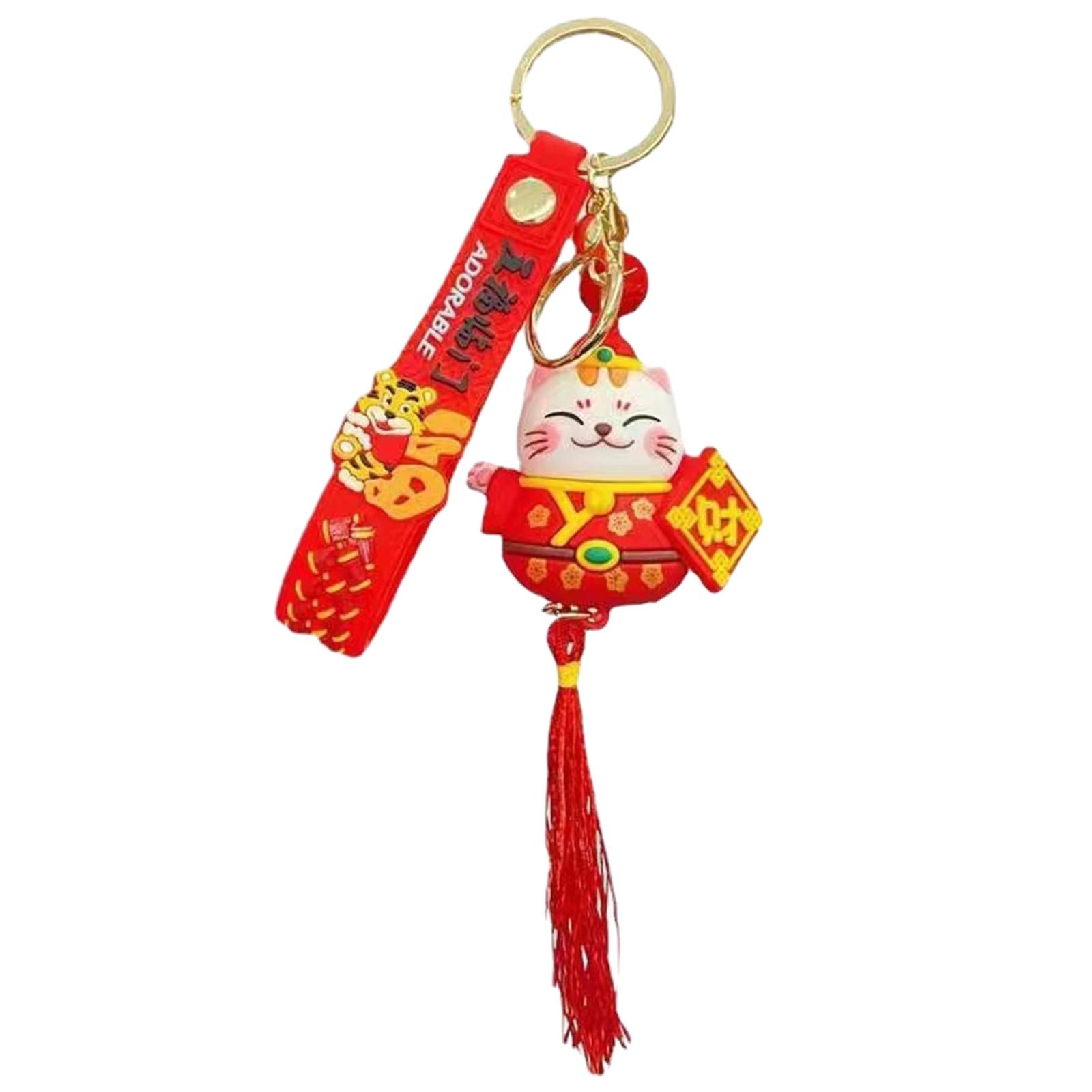 Lucky Cat Keychain Auspicious Birthday PVC Chinese Lunar New Year Decoration Style C