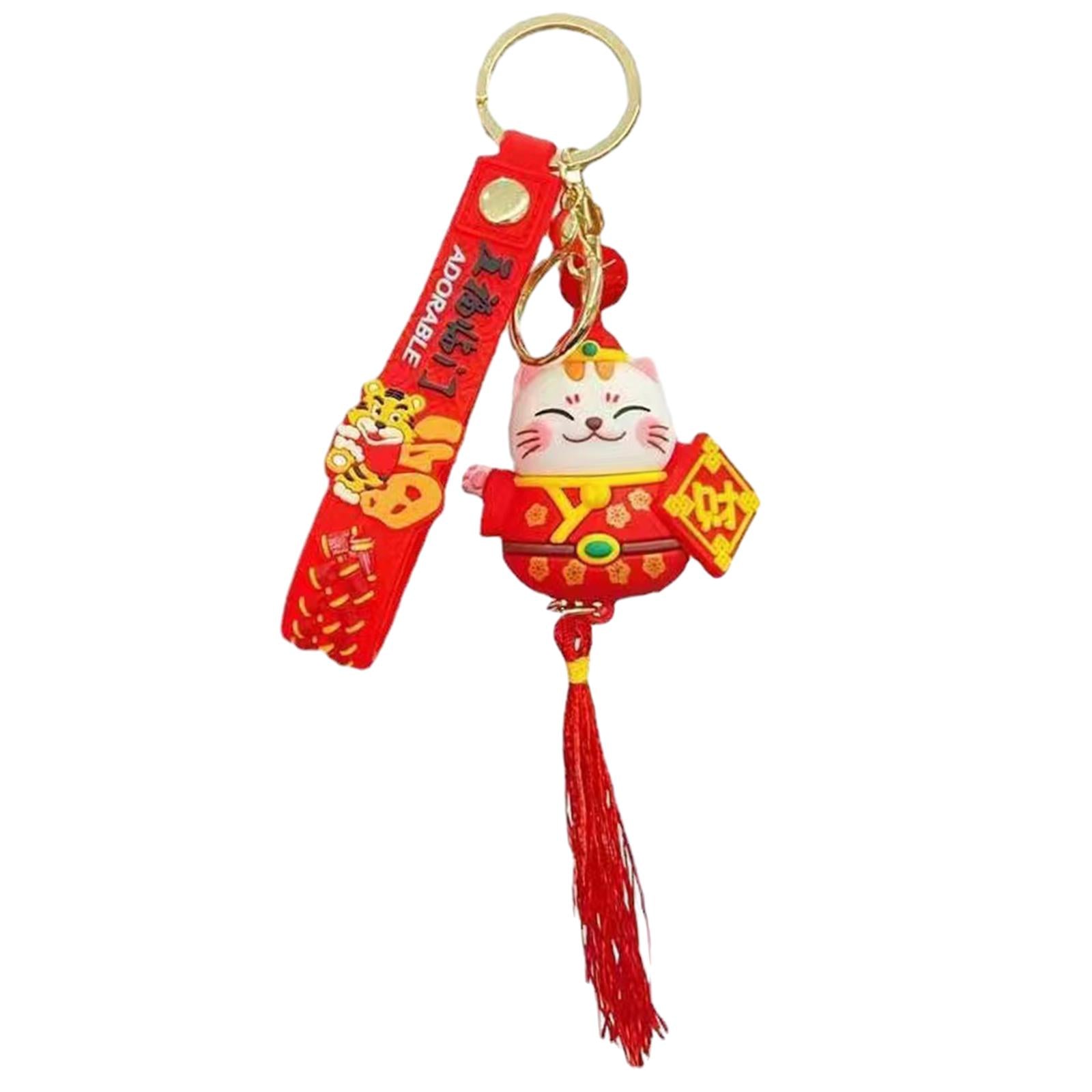 Lucky Cat Keychain Auspicious Birthday PVC Chinese Lunar New Year Decoration Style C