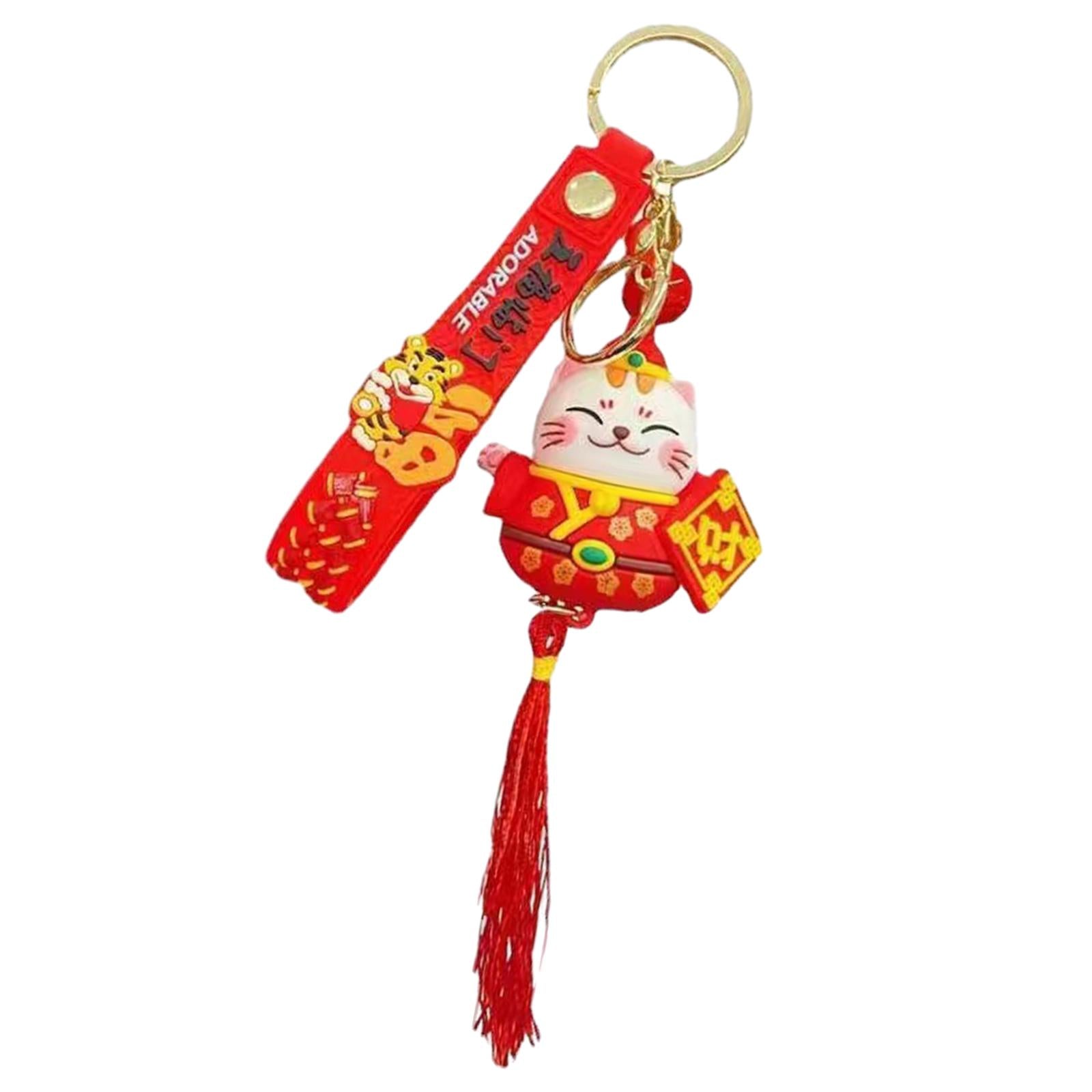 Lucky Cat Keychain Auspicious Birthday PVC Chinese Lunar New Year Decoration Style C